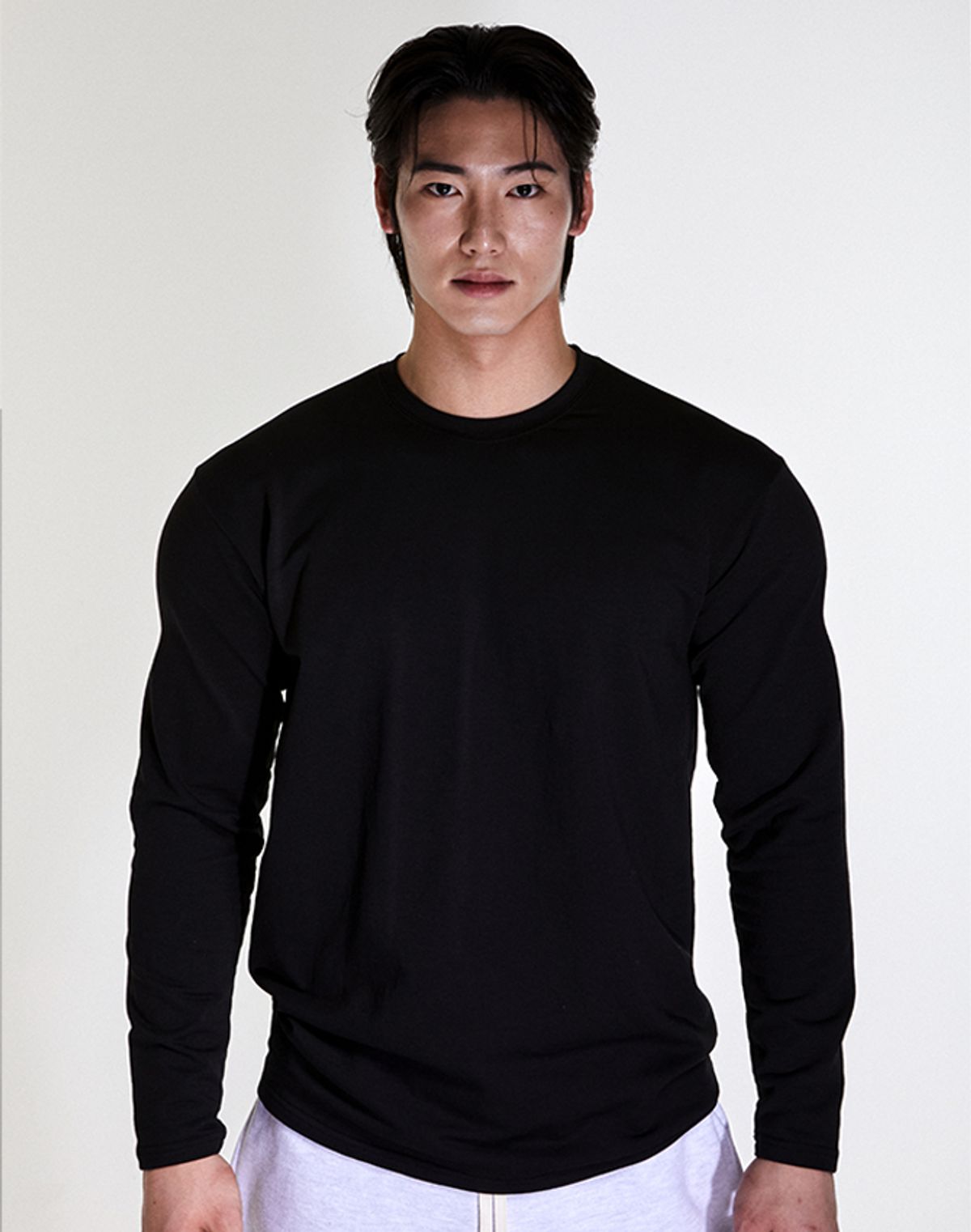 알브이디(RVD) 무지 쿨링 와이드숄더 머슬핏 긴팔티 (블랙)