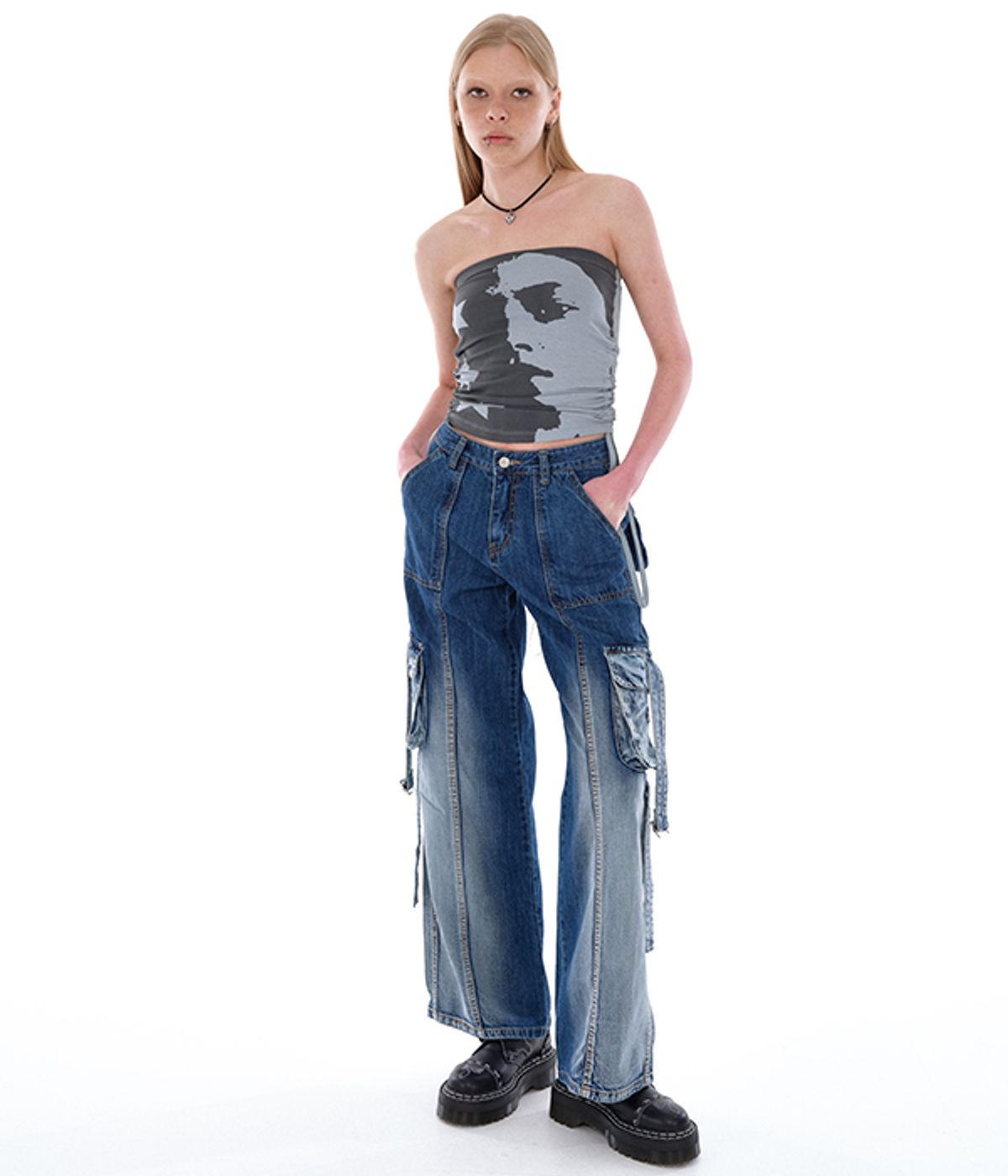 유쓰배쓰(YOUTHBATH) WOMAN GRAPHIC TUBE TOP_BLUE