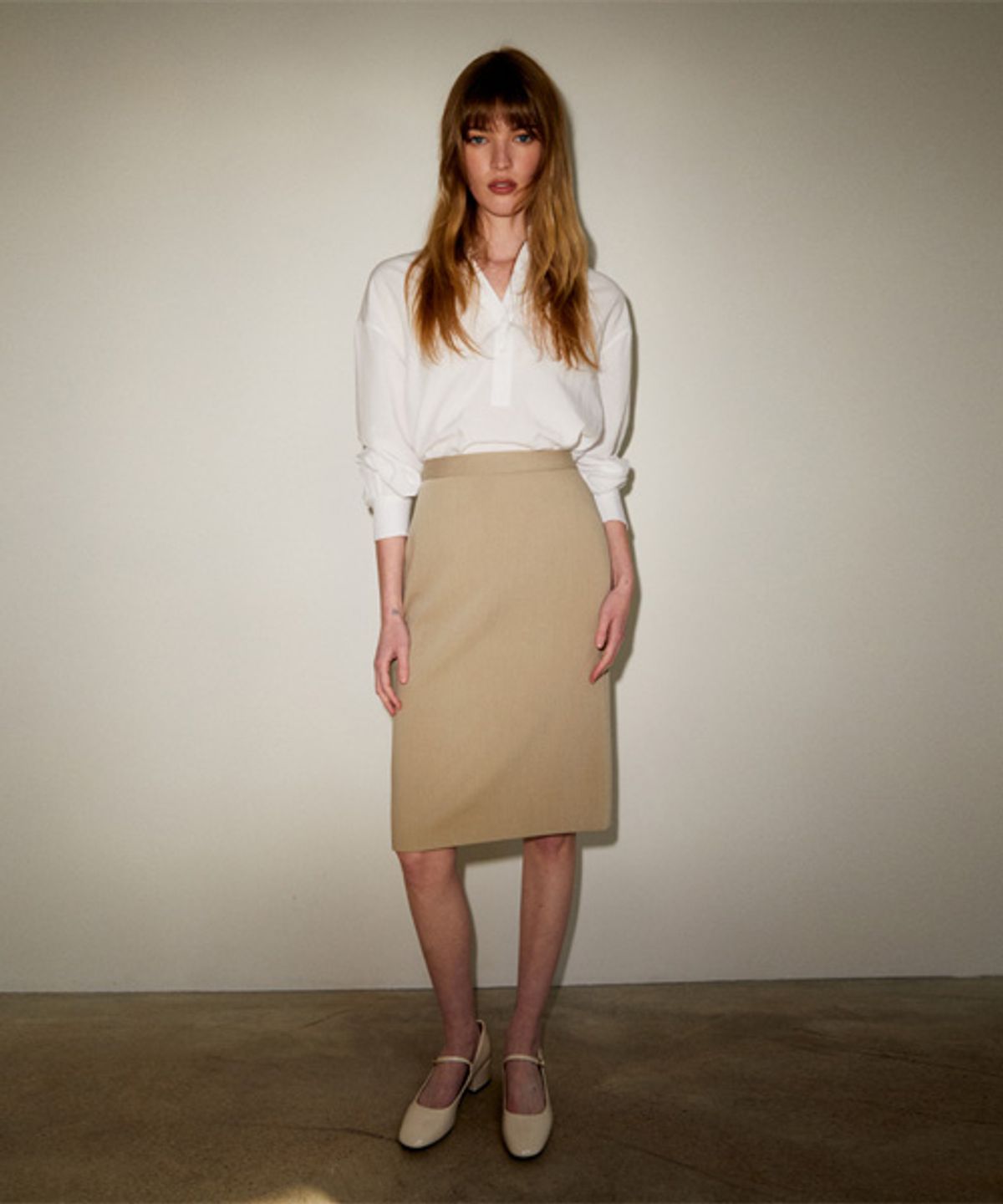 리디피(RIDIFI) H-LINE MIDI SKIRT_BEIGE
