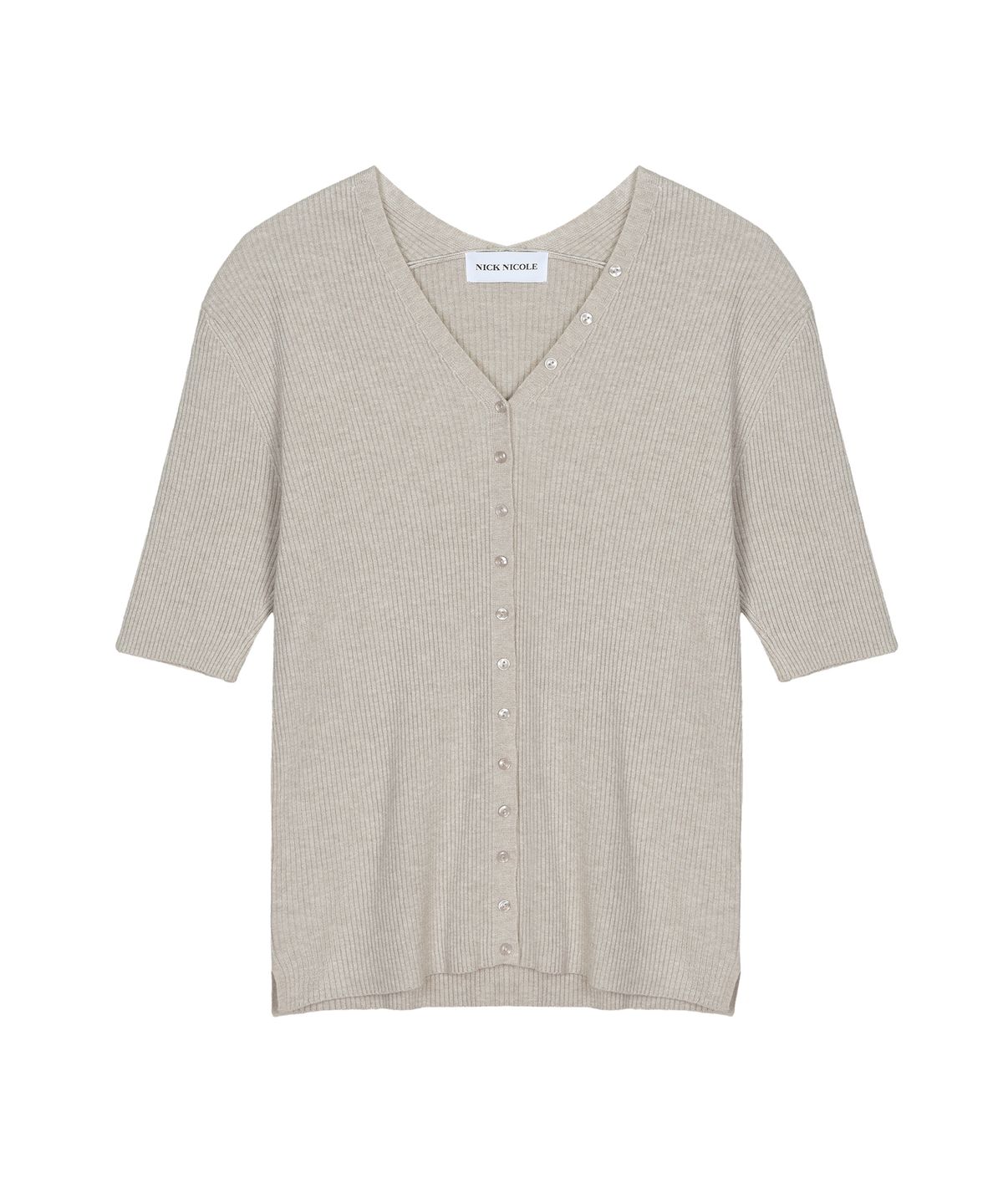 닉앤니콜(NICK&NICOLE) BUTTON SLIM KNIT HALF CARDIGAN_SAND GRAY