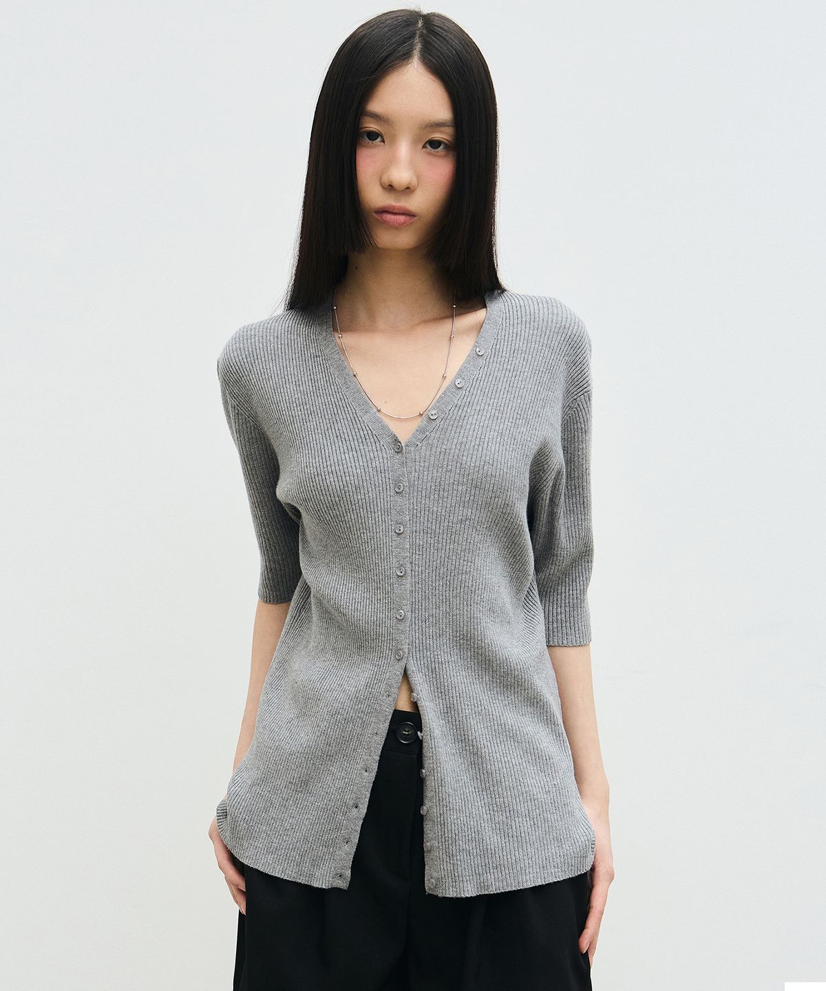 닉앤니콜(NICK&NICOLE) BUTTON SLIM KNIT HALF CARDIGAN_GRAY