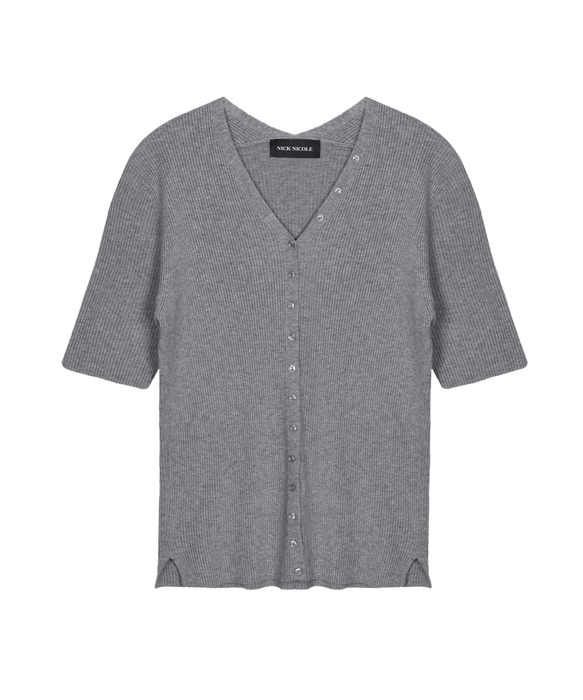 닉앤니콜(NICK&NICOLE) BUTTON SLIM KNIT HALF CARDIGAN_GRAY
