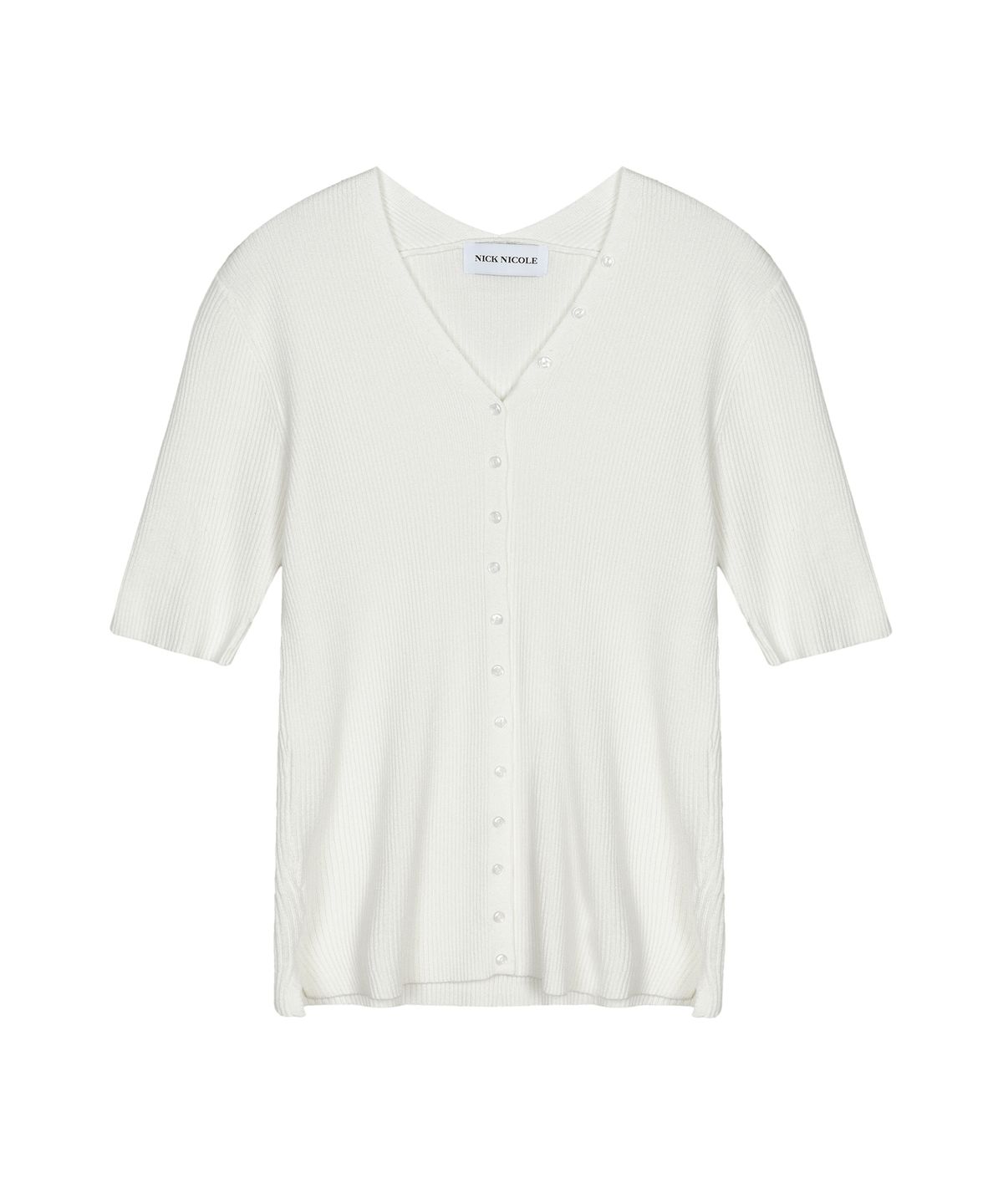 닉앤니콜(NICK&NICOLE) BUTTON SLIM KNIT HALF CARDIGAN_IVORY