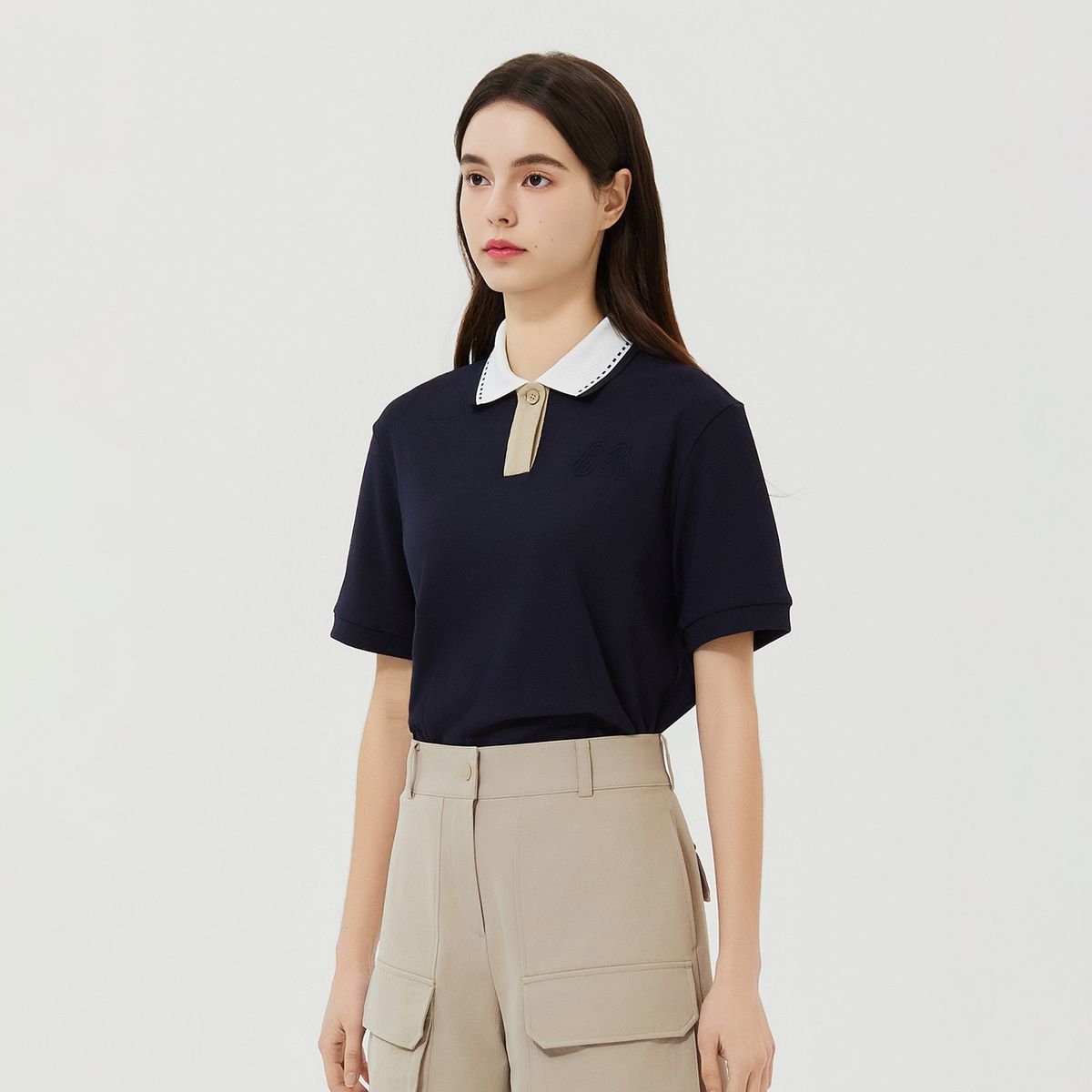 마틴골프(MARTINE GOLF) Collar Color Matching Crop Shirts_Navy