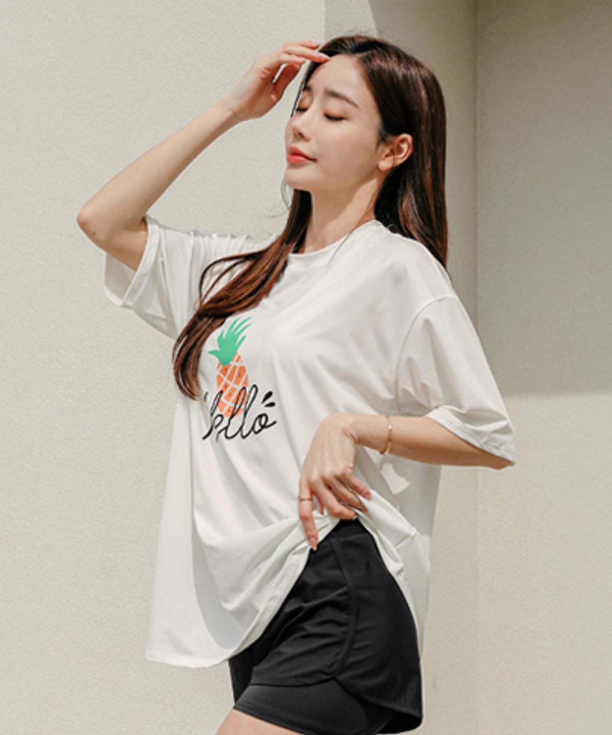 튜브트리(TUBE TREE) 여성용 헬로 루즈핏 반팔 래쉬가드 B605 아이보리