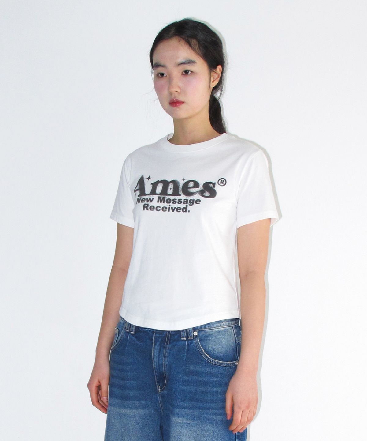 아메스 월드와이드(AMES-WORLDWIDE) ROUND HEM CROP TEE WHITE