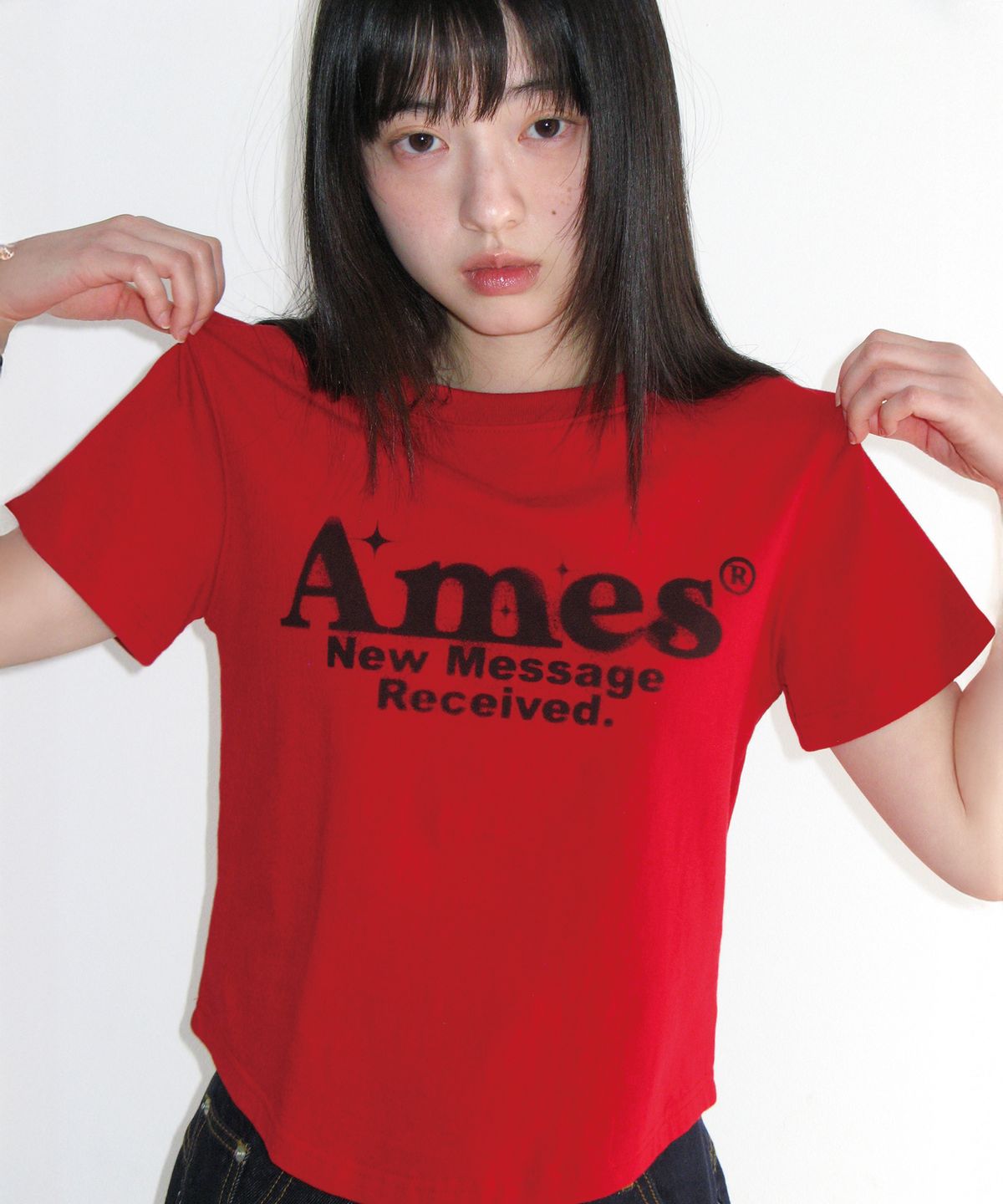 아메스 월드와이드(AMES-WORLDWIDE) ROUND HEM CROP TEE RED