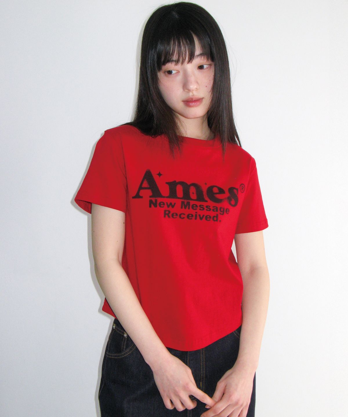 아메스 월드와이드(AMES-WORLDWIDE) ROUND HEM CROP TEE RED