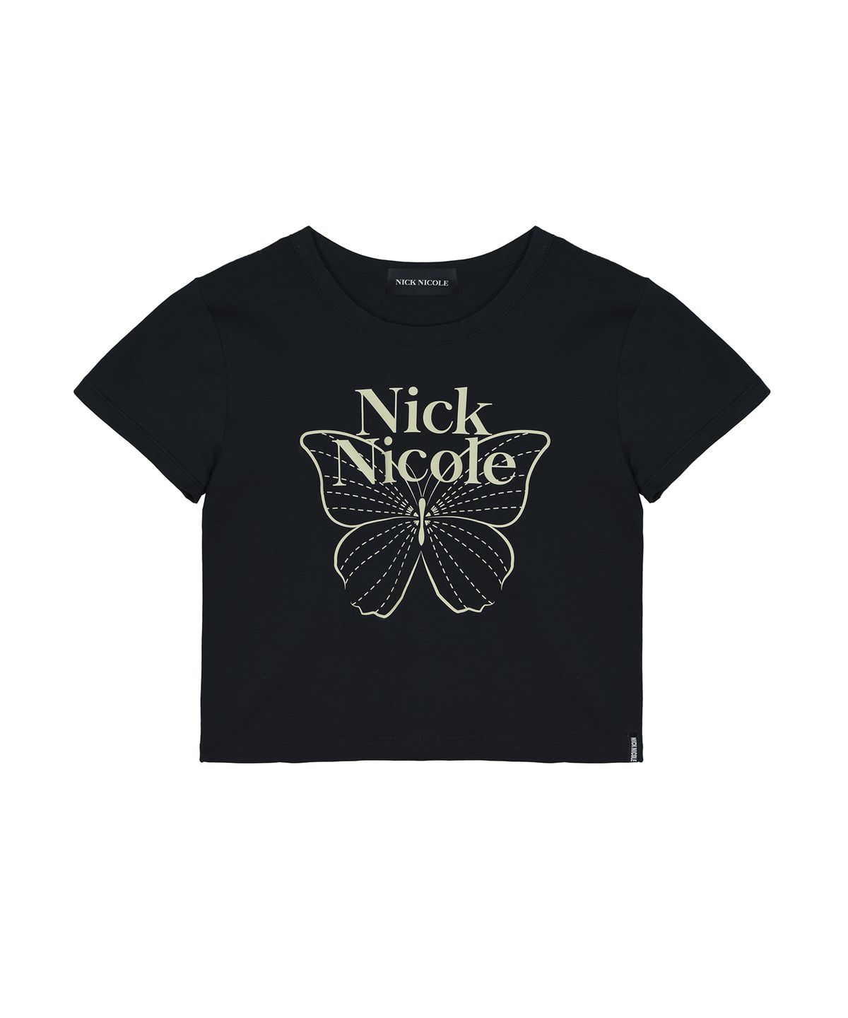 닉앤니콜(NICK&NICOLE) BUTTERFLY SIGNATURE CROP TOP_BLACK CREAM