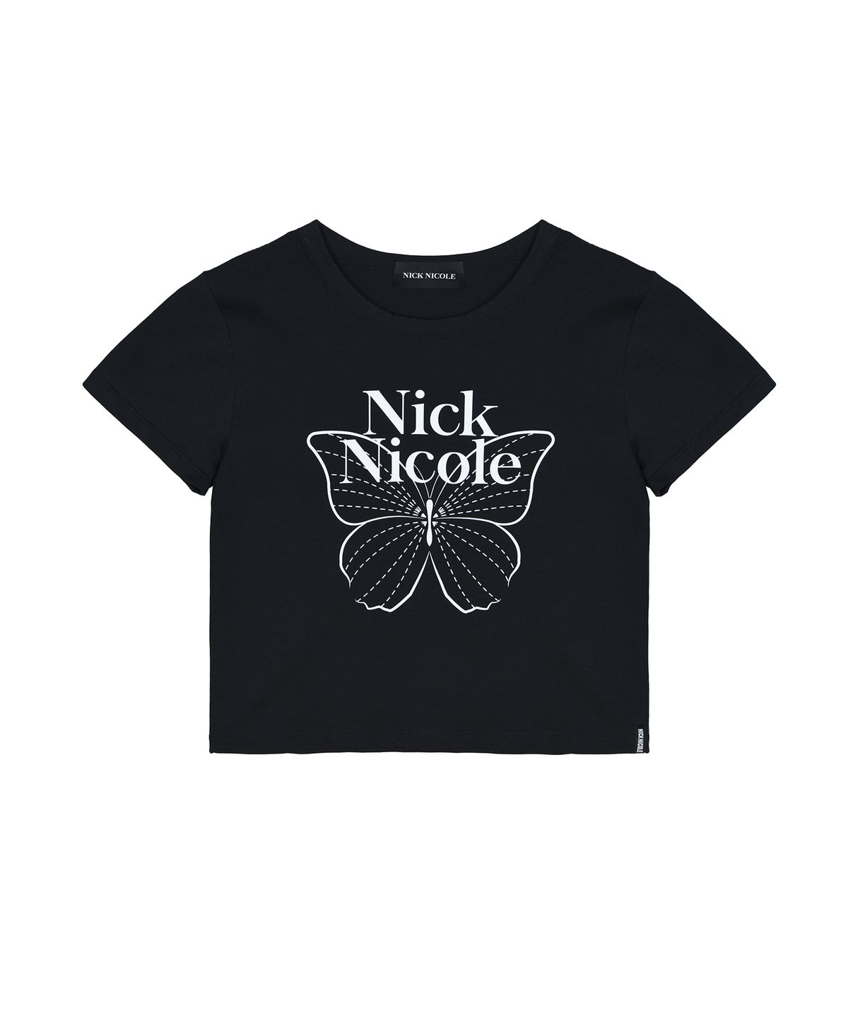 닉앤니콜(NICK&NICOLE) BUTTERFLY SIGNATURE CROP TOP_BLACK WHITE