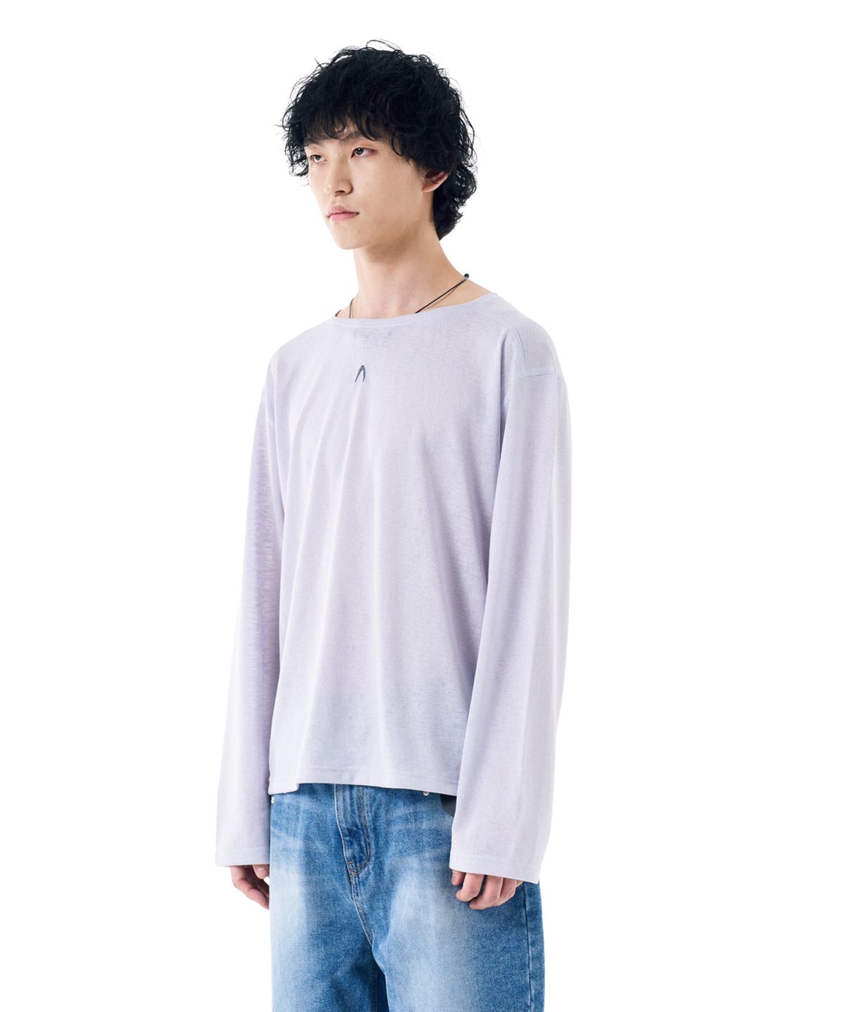 아캄(AAKAM) Boat Neck Logo Long Sleeve (Sky Blue)