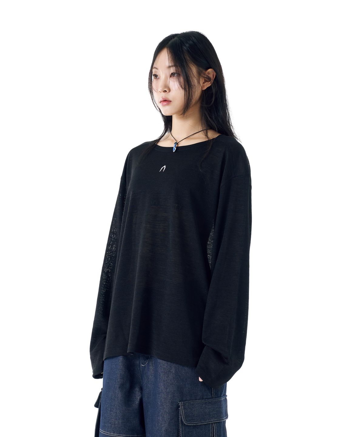 아캄(AAKAM) Boat Neck Logo Long Sleeve (Black)