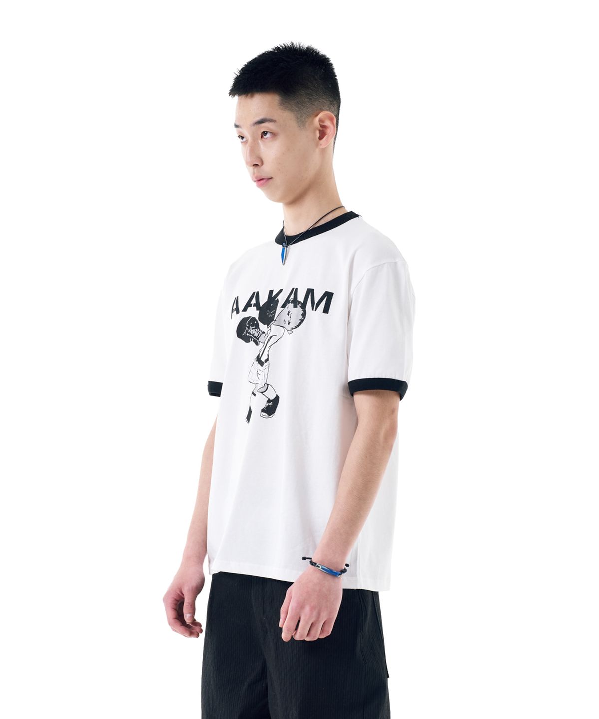 아캄(AAKAM) Punch Boy Printed Ringer Top (Black)