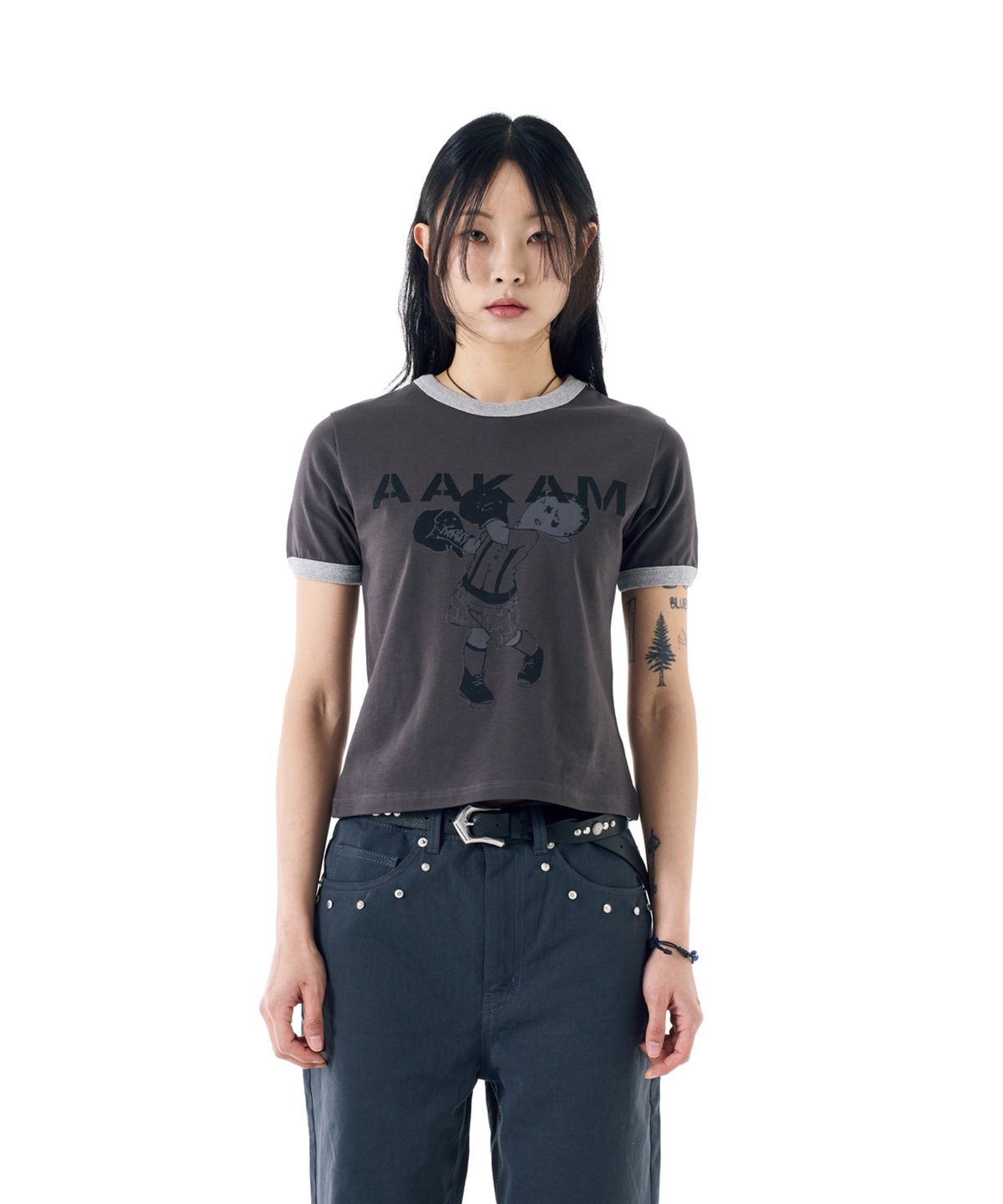 아캄(AAKAM) Punch Boy Printed Ringer Top (Dark Gray)