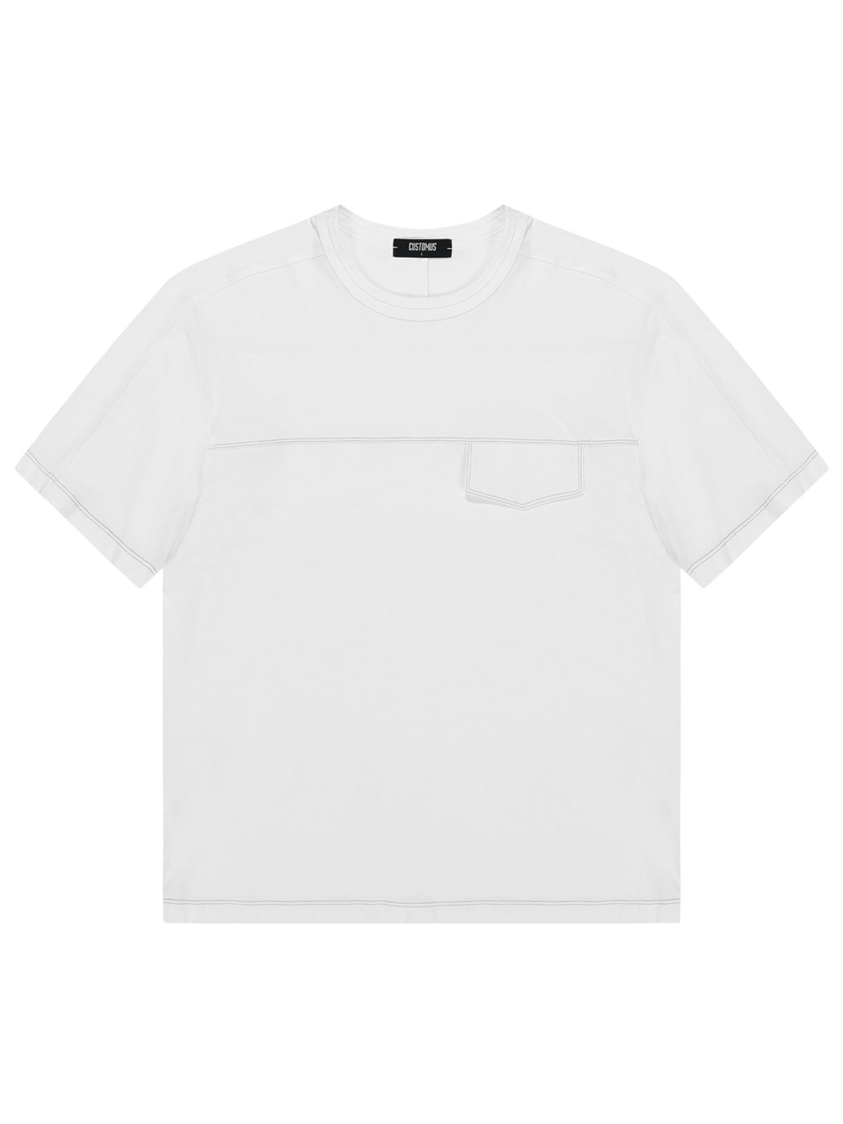 커스텀어스(CUSTOMUS) 스티치자수 페이크 포켓 라운드 반팔티셔츠 CXS24MKRT405 WHI