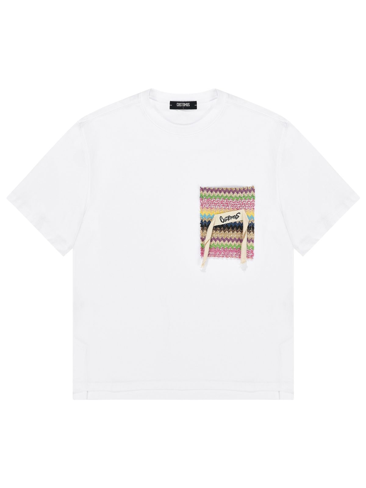 커스텀어스(CUSTOMUS) 로고테이프 포인트 포켓 라운드 반팔티셔츠 CXS24MKRT504 WHI