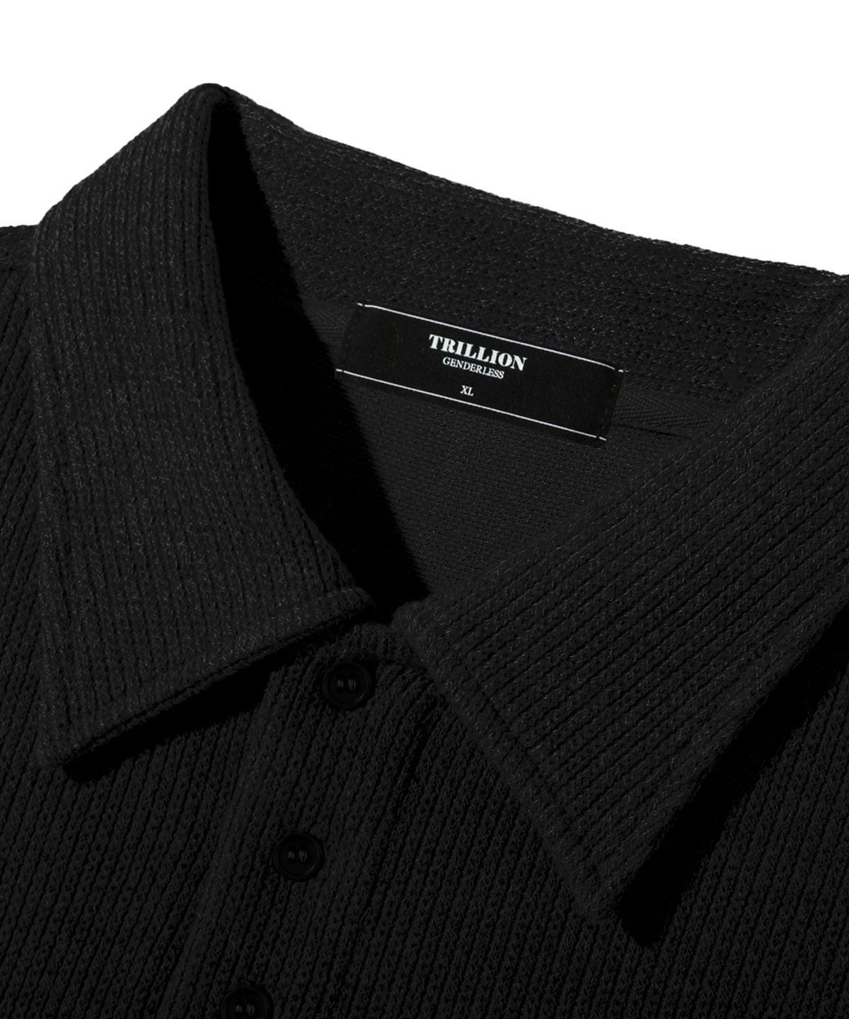 트릴리온(TRILLION) 투 톤 솔리드 크로셰 카라 반팔 (BLACK)