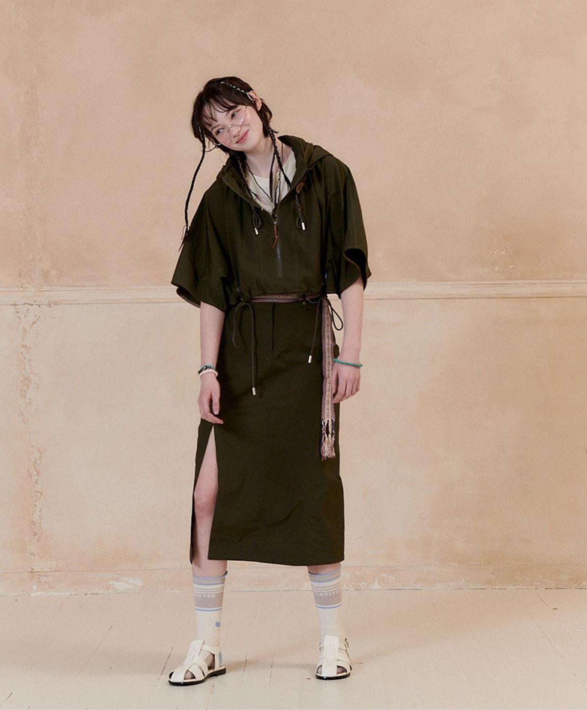 누크피터(NUUKFITTER) 838 SLIT LONG SKIRT_WOMEN [DARK KHAKI]