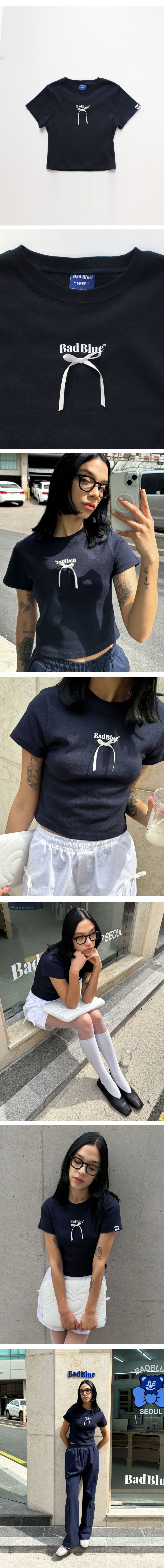 【BAD BLUEバッドブルー】Ribbon Logo Slim Tee/韓国人気/追跡付 韓国BAD BLUE バッドブルー】Ribbon Logo Slim Tee 韓国BAD BLUE