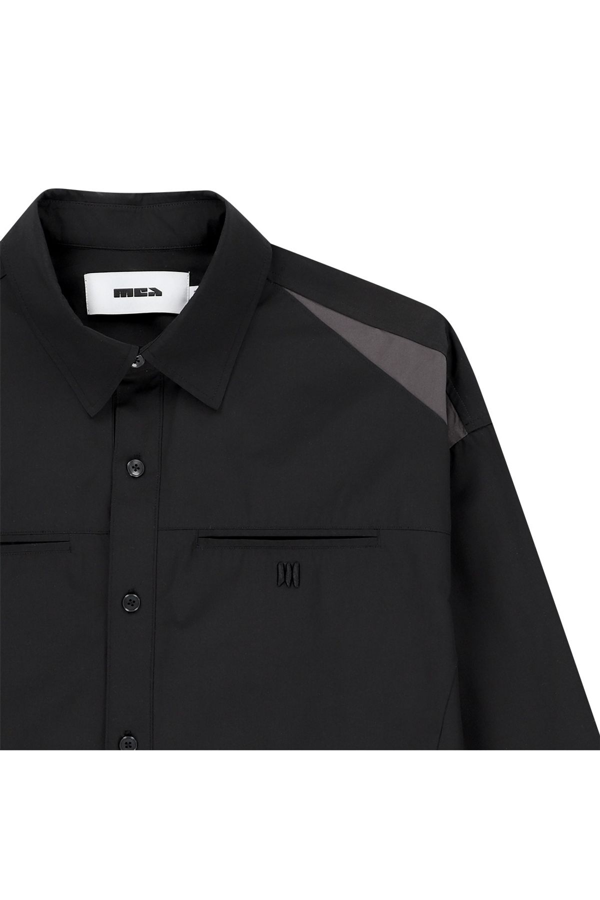메아(MEA) CONTRAST PANEL SHIRT [BLACK]