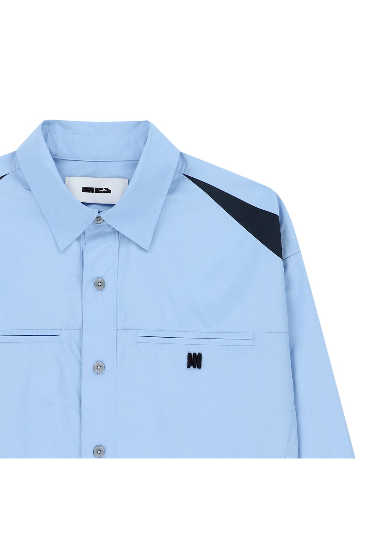 메아(MEA) CONTRAST PANEL SHIRT [SKY BLUE]