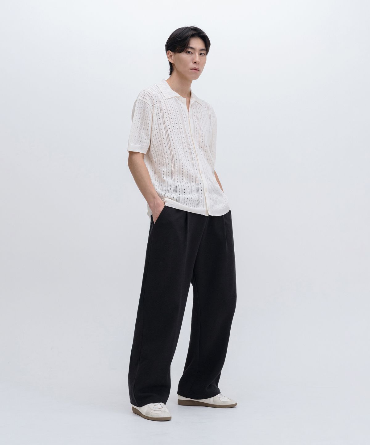 리메인세컨드(LEMAIN SECOND) 원턱 와이드 스웨트 팬츠 [블랙]