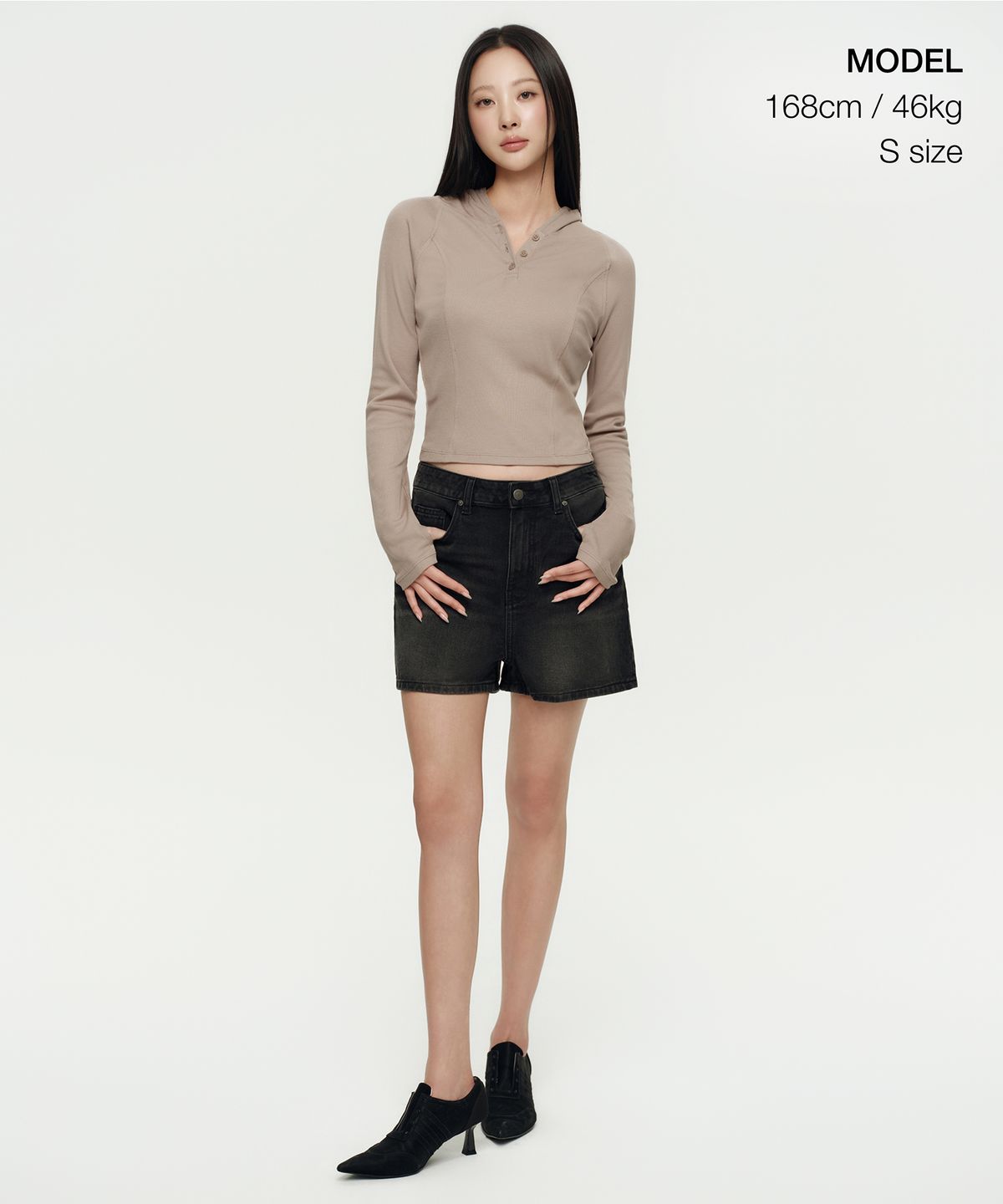 무신사 스탠다드 우먼(MUSINSA STANDARD WOMAN) 우먼즈 리브드 슬림 후디드 긴소매 티셔츠 [그레이쉬 베이지]