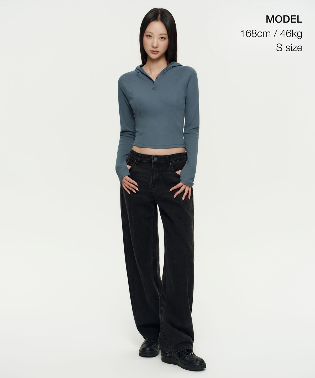무신사 스탠다드 우먼(MUSINSA STANDARD WOMAN) 우먼즈 리브드 슬림 후디드 긴소매 티셔츠 [피콕 블루]