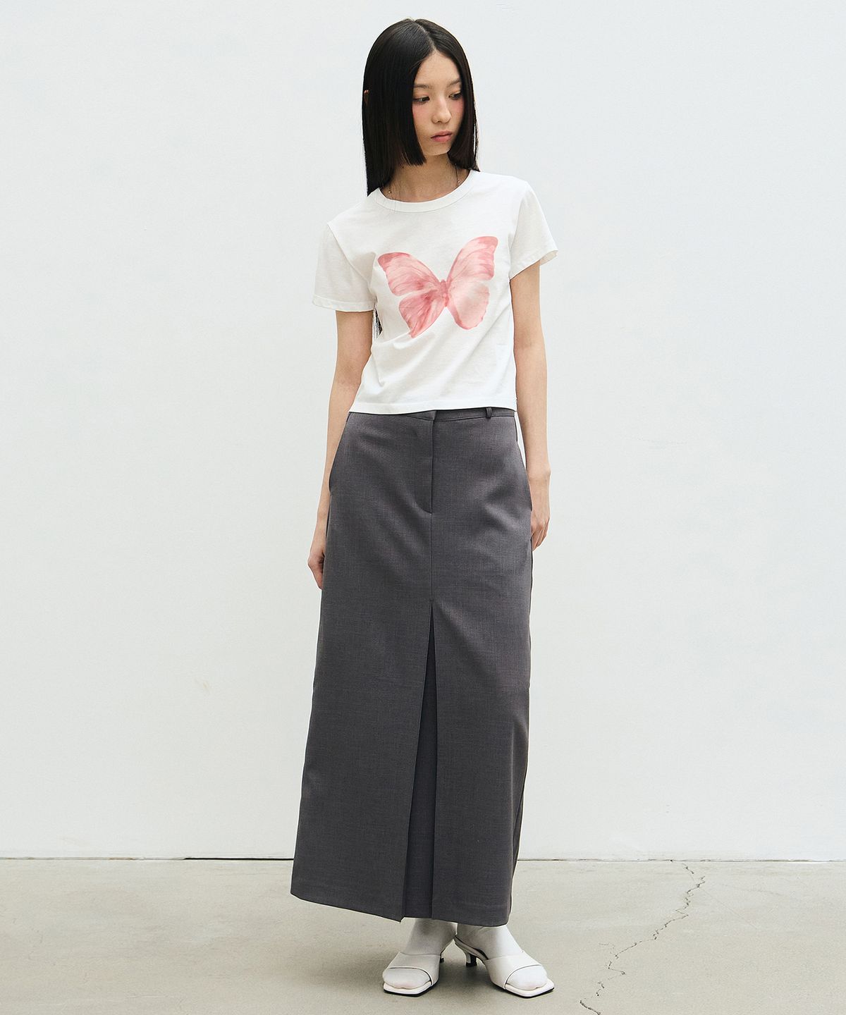 닉앤니콜(NICK&NICOLE) BOX PLEATED LONG SKIRT_GRAY