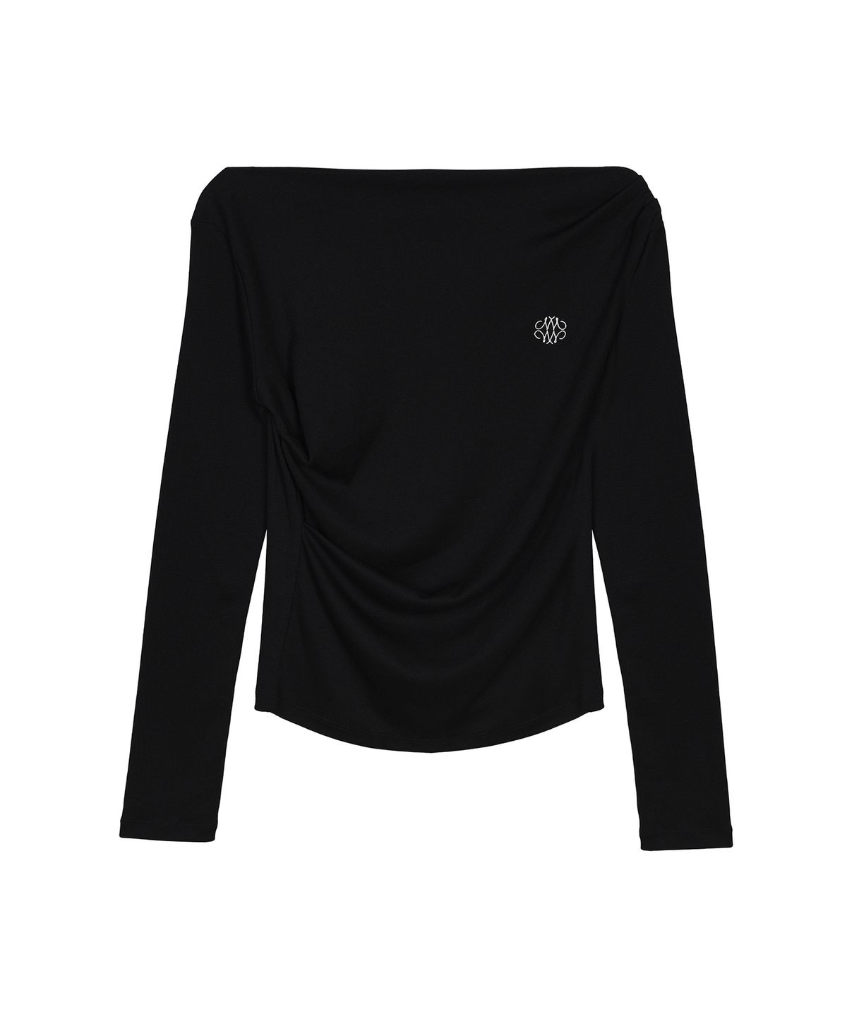 닉앤니콜(NICK&NICOLE) SHIRRING DRAPE BOAT NECK TOP_BLACK