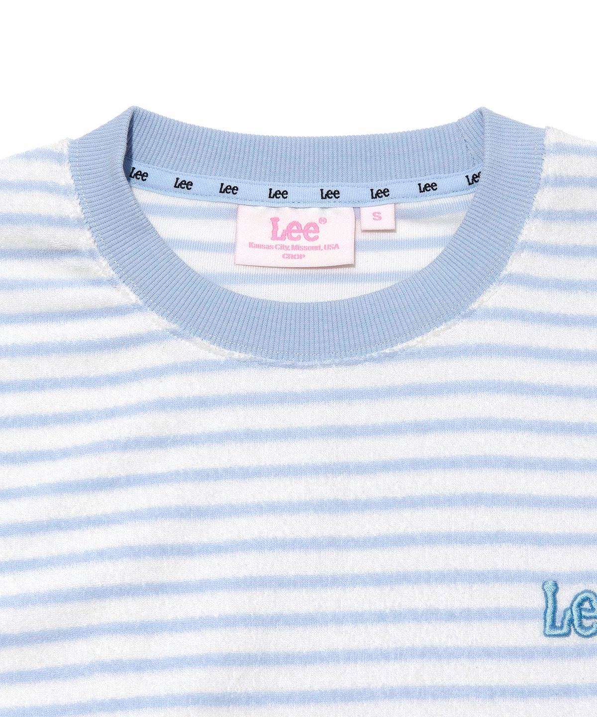 리(LEE) 우먼 크롭 스트라이프 테리 티셔츠 라이트 블루