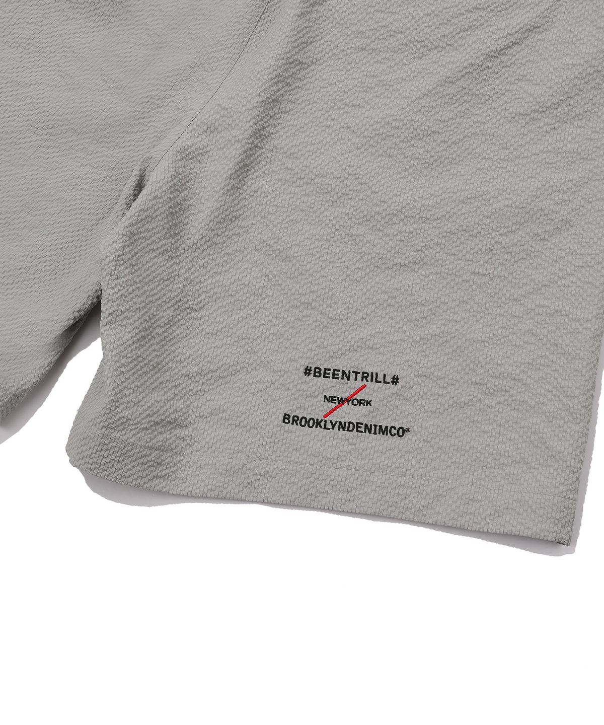 빈트릴 뉴욕(BEENTRILL NEWYORK) [BEENTRILL X BROOKLYNDENIM]폴리써커 후디 아노락 우븐 셋업 컴포트핏 쇼츠(그레이)