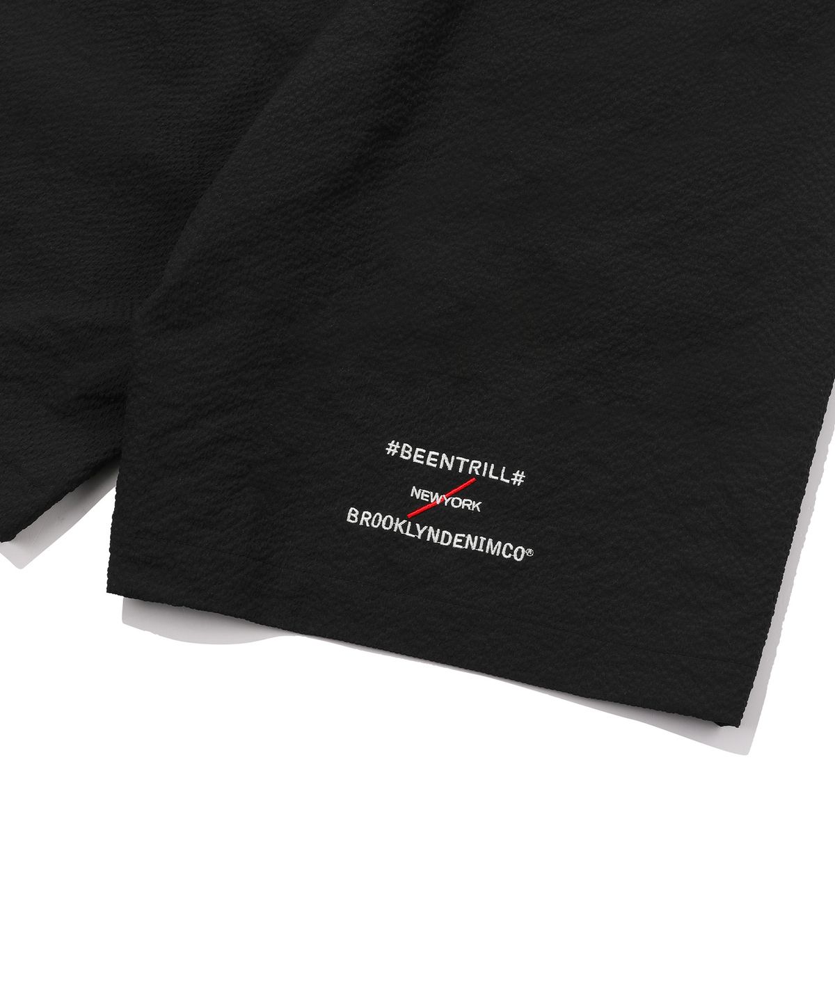 빈트릴 뉴욕(BEENTRILL NEWYORK) [BEENTRILL X BROOKLYNDENIM]폴리써커 후디 아노락 우븐 셋업 컴포트핏 쇼츠(블랙)