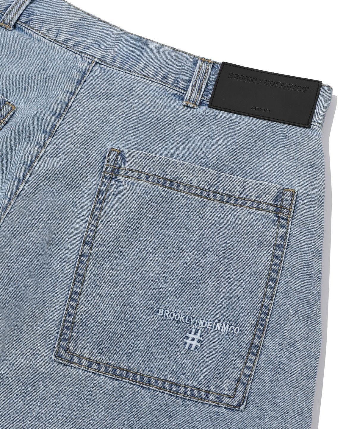빈트릴 뉴욕(BEENTRILL NEWYORK) [BEENTRILL X BROOKLYNDENIM] 철조망 스티치 데님 오버핏 쇼츠(라이트 블루)