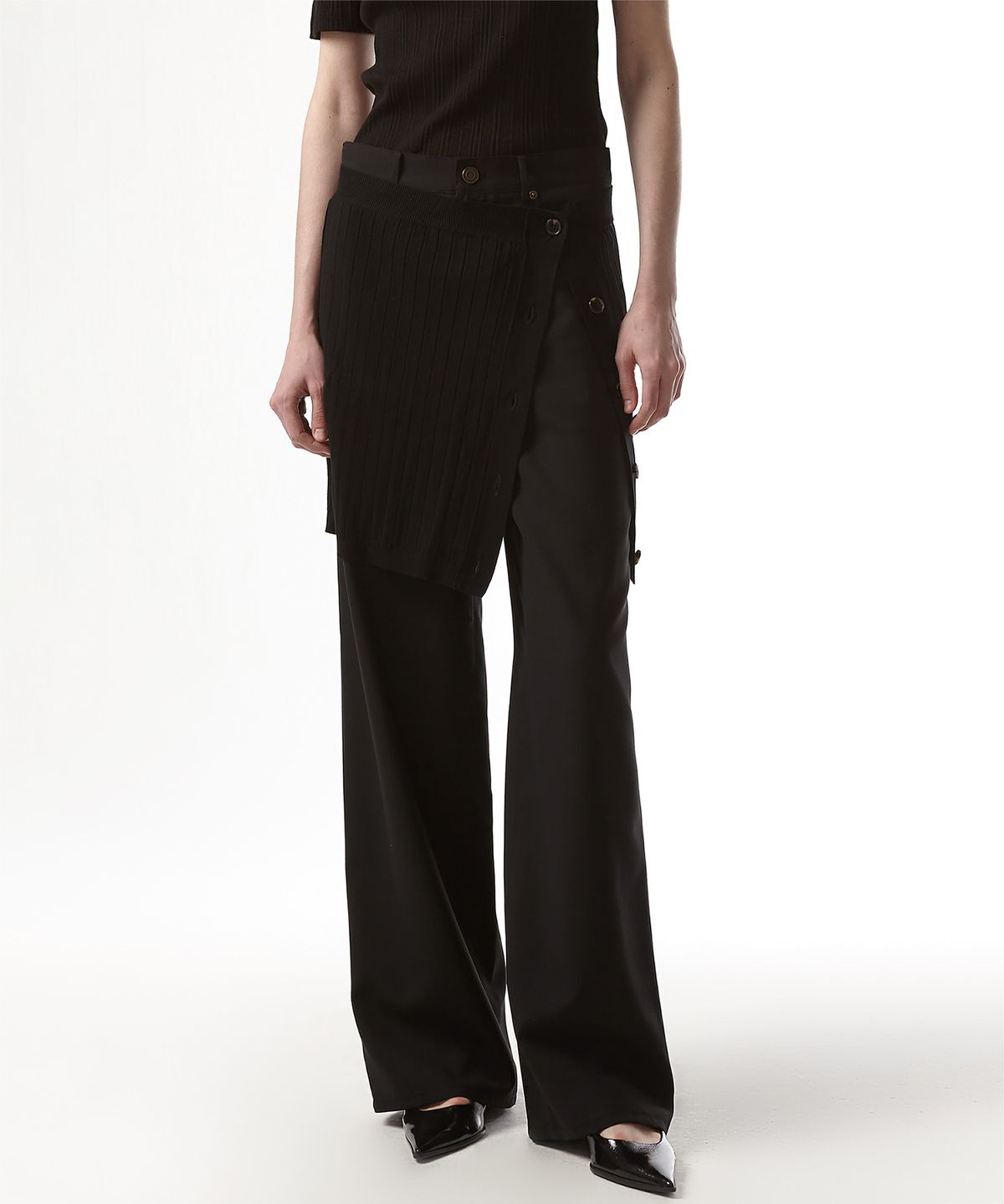 이안조(EAN JO) RIBBED LAYER KNIT SKIRT (BLACK)
