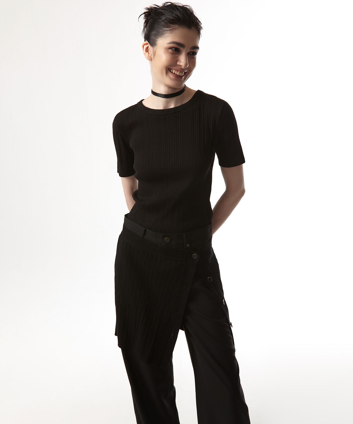 이안조(EAN JO) RIBBED LAYER KNIT SKIRT (BLACK)