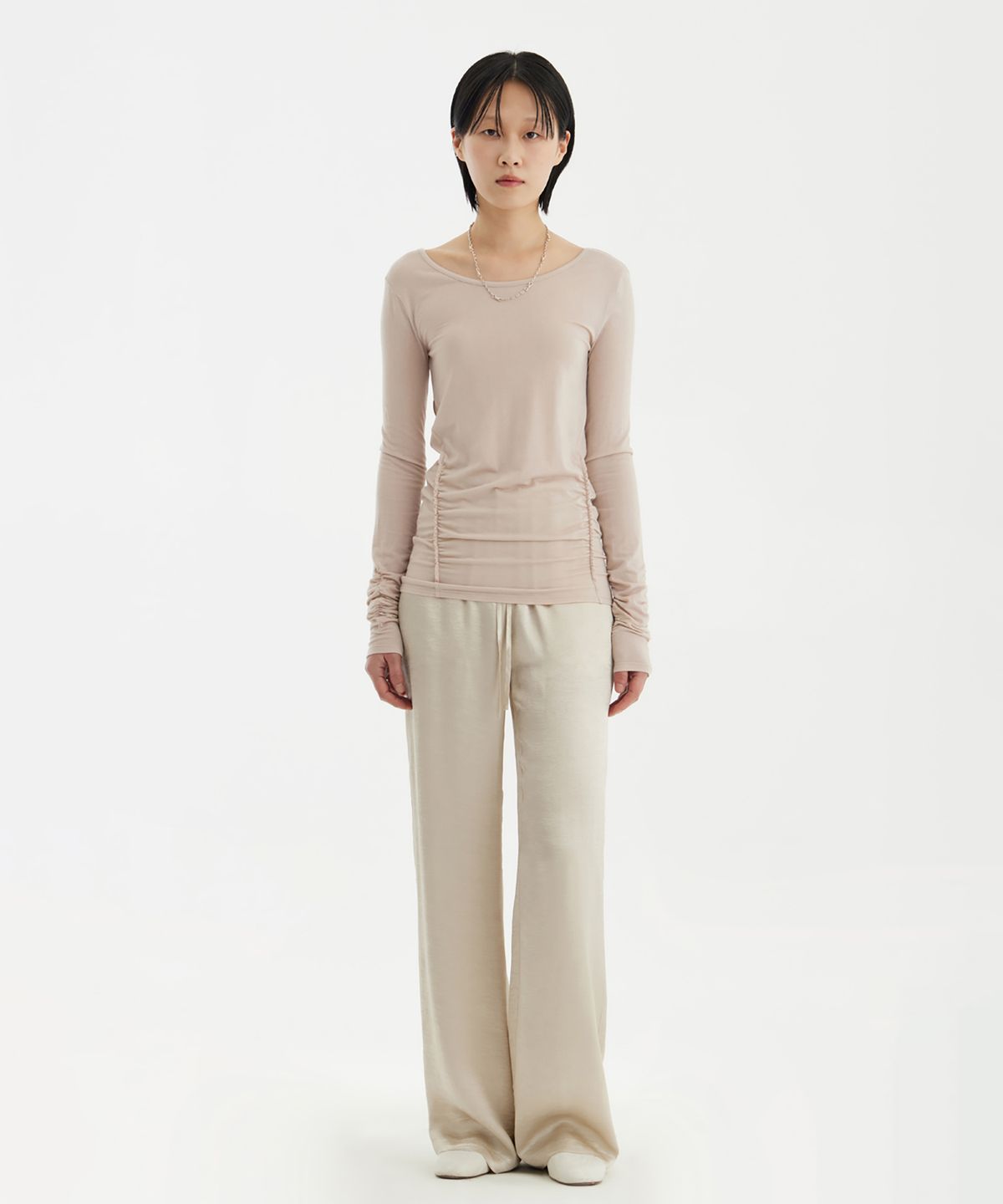 유스(YOUTH) Fluid Straight-Leg Pants - Light Beige