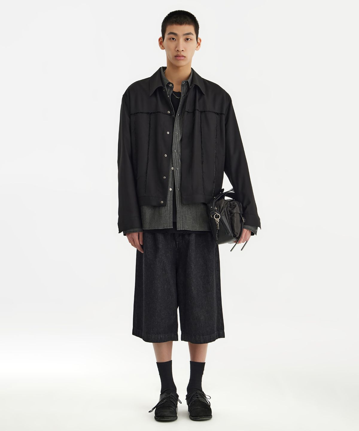 유스(YOUTH) Wide Half Denim - Washed Black