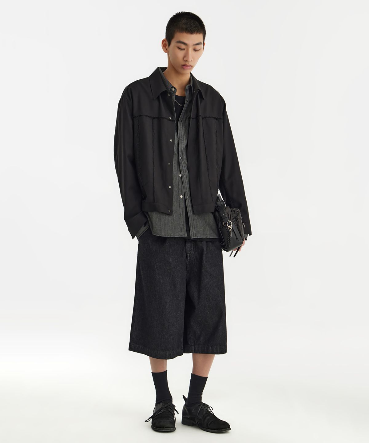 유스(YOUTH) Wide Half Denim - Washed Black