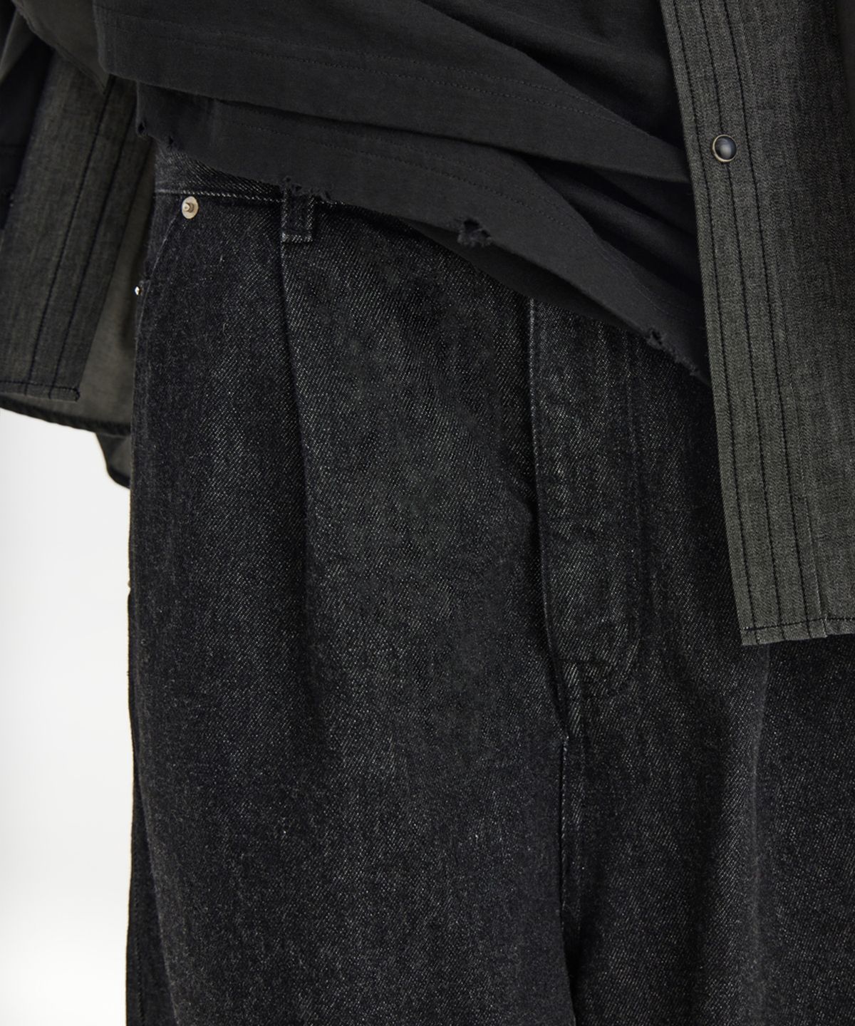 유스(YOUTH) Wide Half Denim - Washed Black