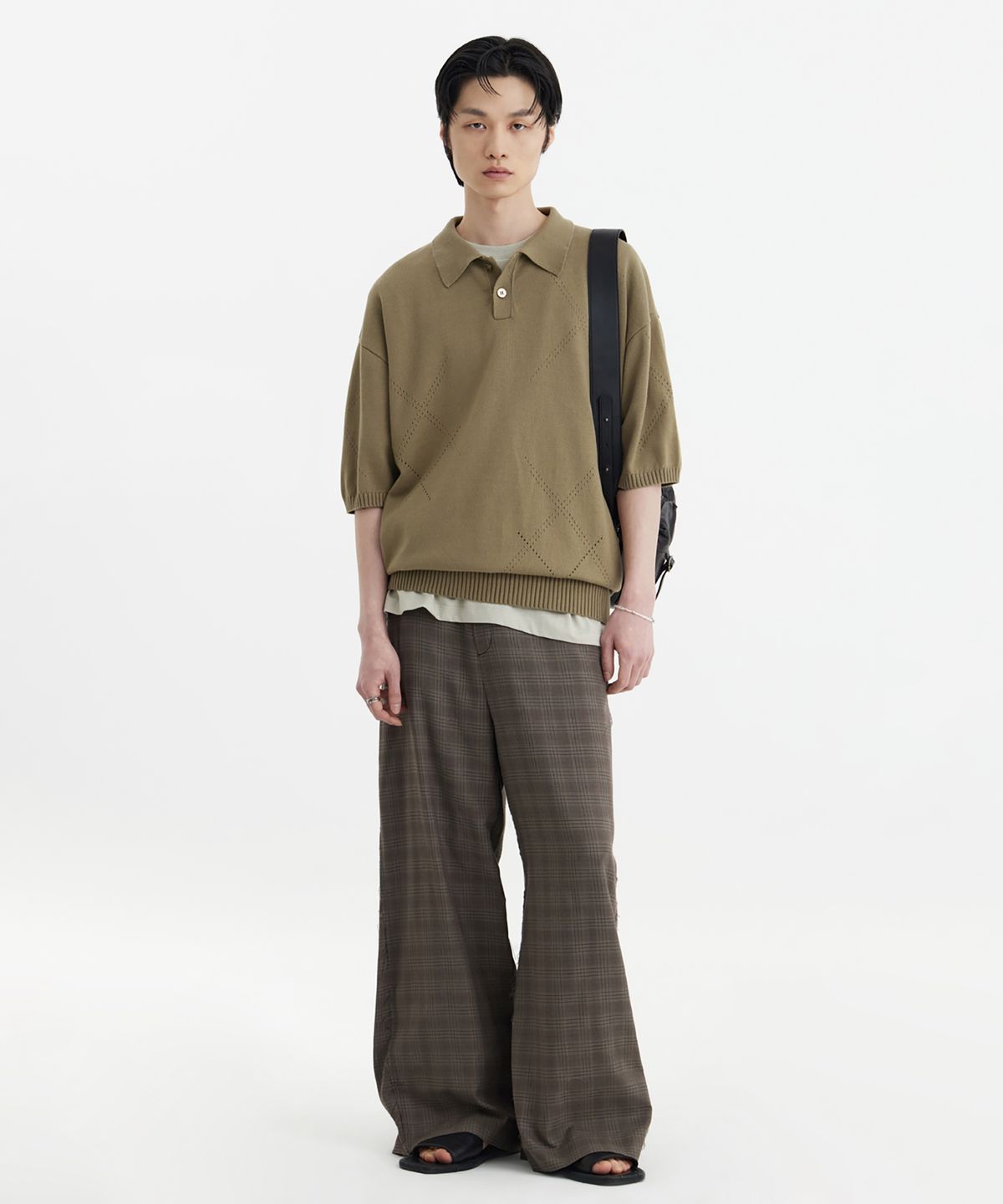 유스(YOUTH) H/S Knit Collar T-Shirt - Khaki Brown