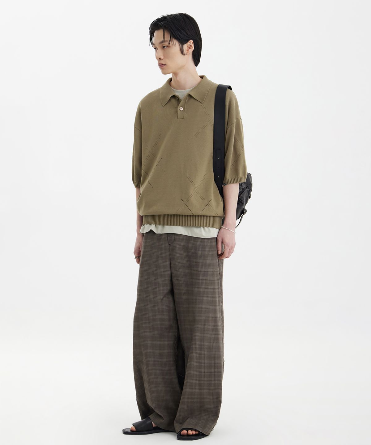 유스(YOUTH) H/S Knit Collar T-Shirt - Khaki Brown