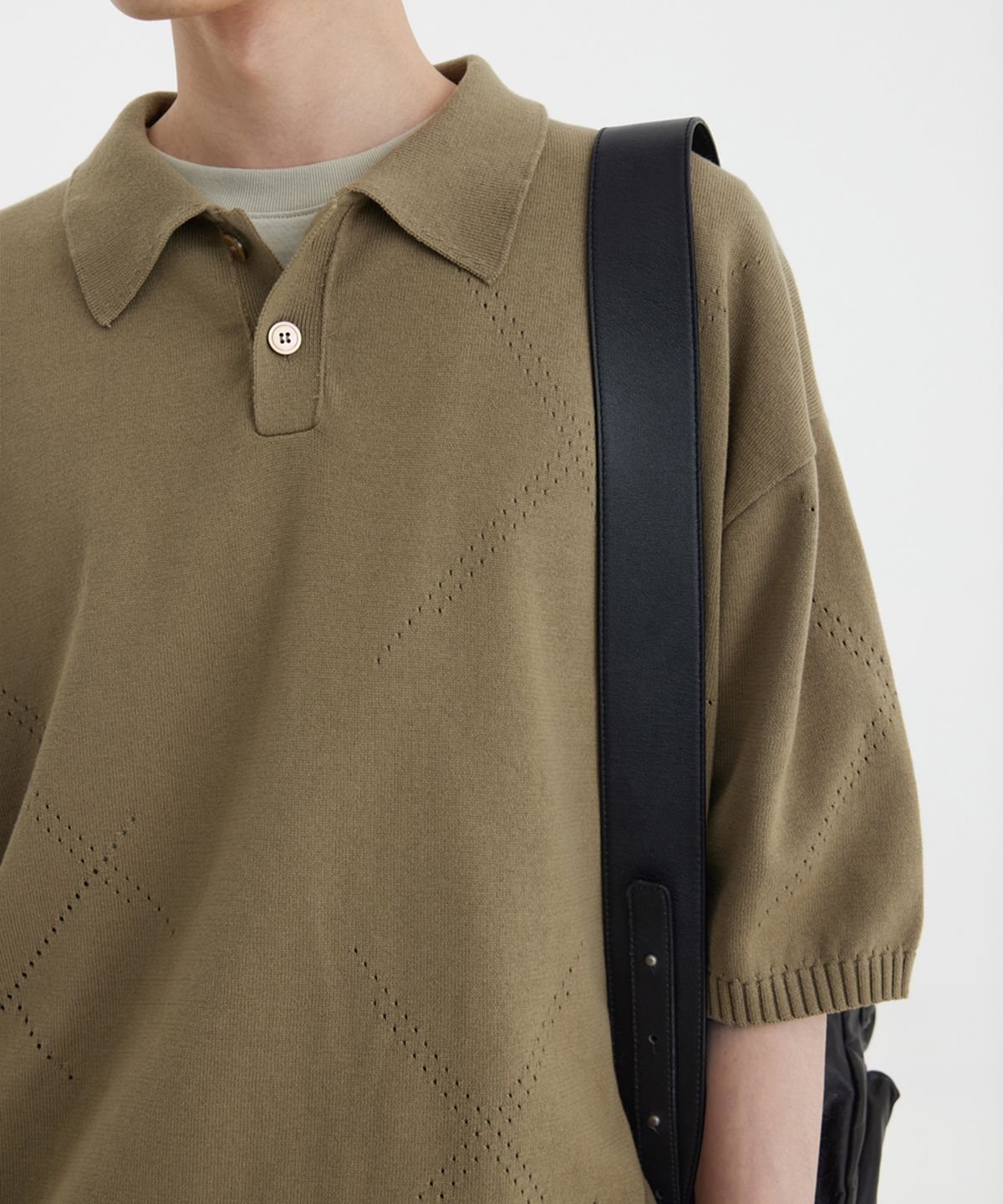 유스(YOUTH) H/S Knit Collar T-Shirt - Khaki Brown