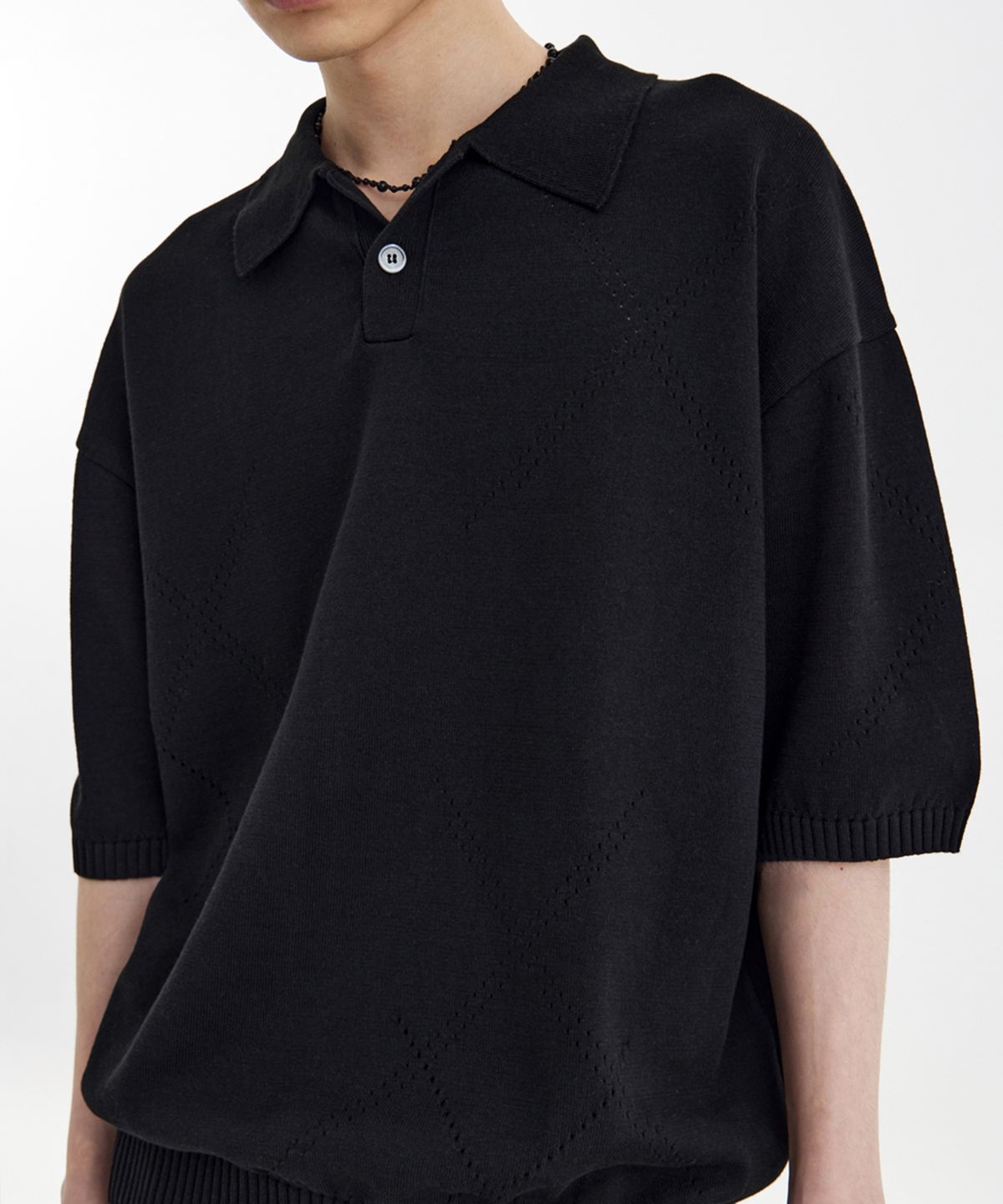 유스(YOUTH) H/S Knit Collar T-Shirt - Black
