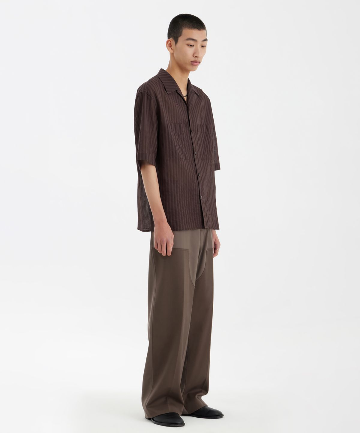 유스(YOUTH) Convertible Collar Half Shirt - Brown