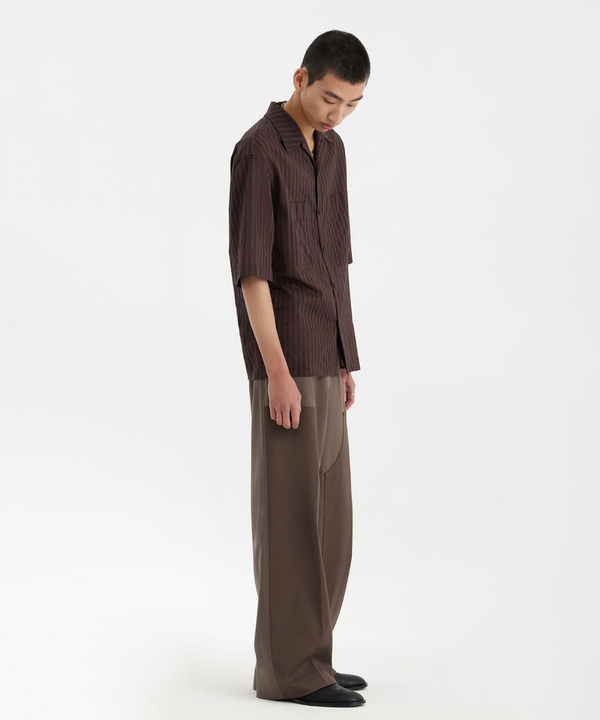 유스(YOUTH) Convertible Collar Half Shirt - Brown