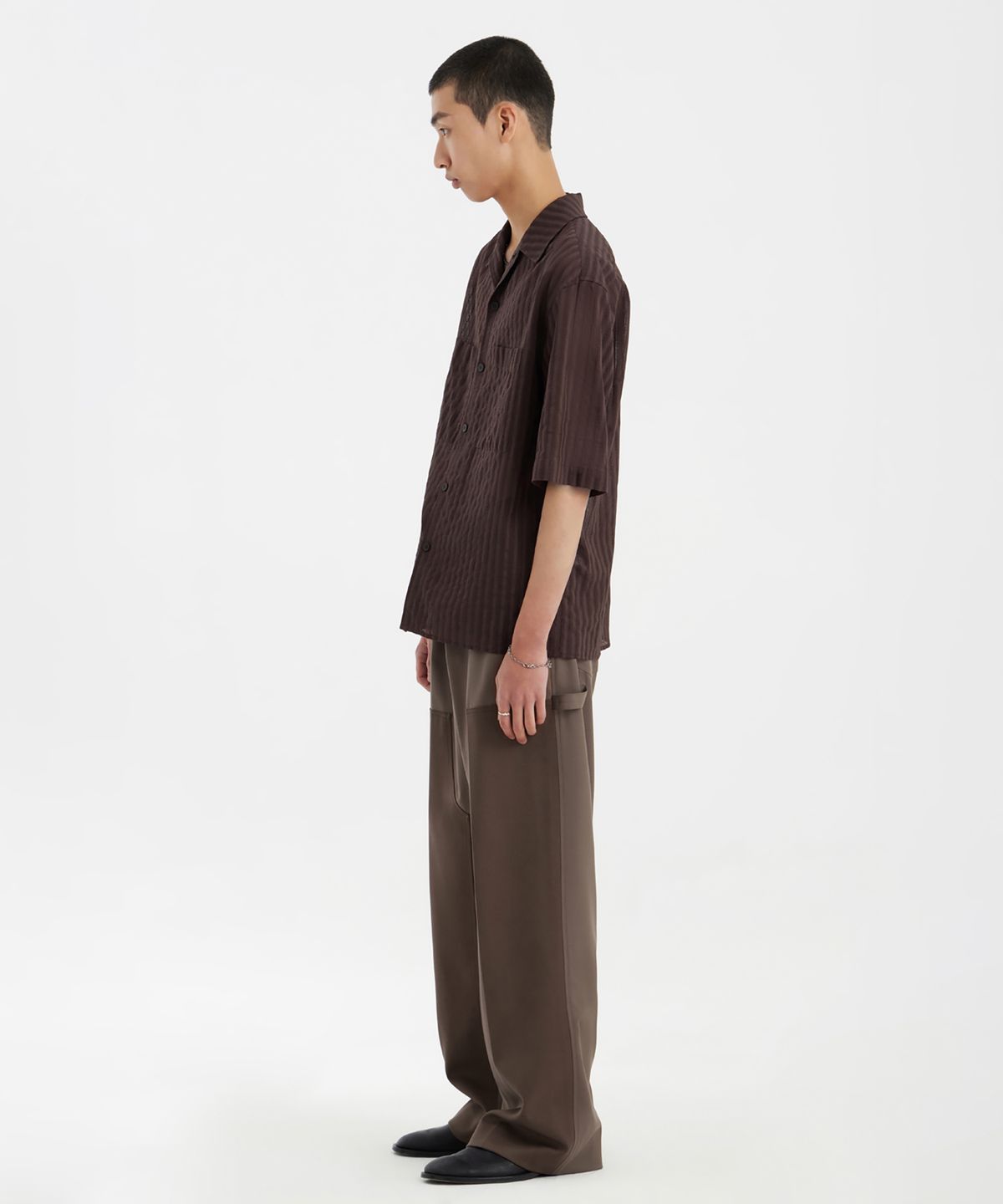 유스(YOUTH) Convertible Collar Half Shirt - Brown