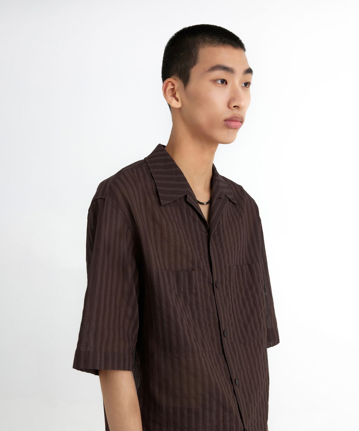 유스(YOUTH) Convertible Collar Half Shirt - Brown
