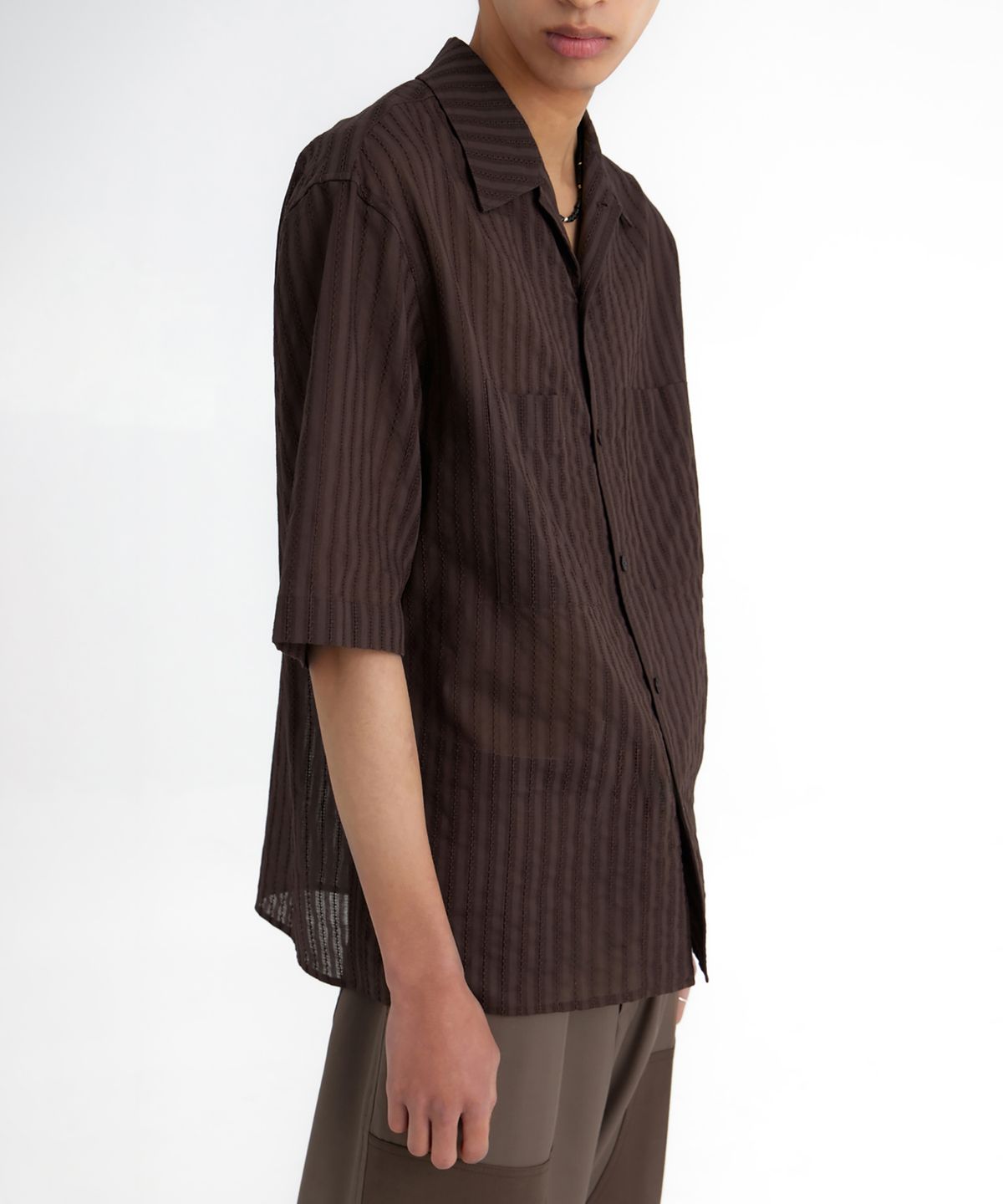 유스(YOUTH) Convertible Collar Half Shirt - Brown