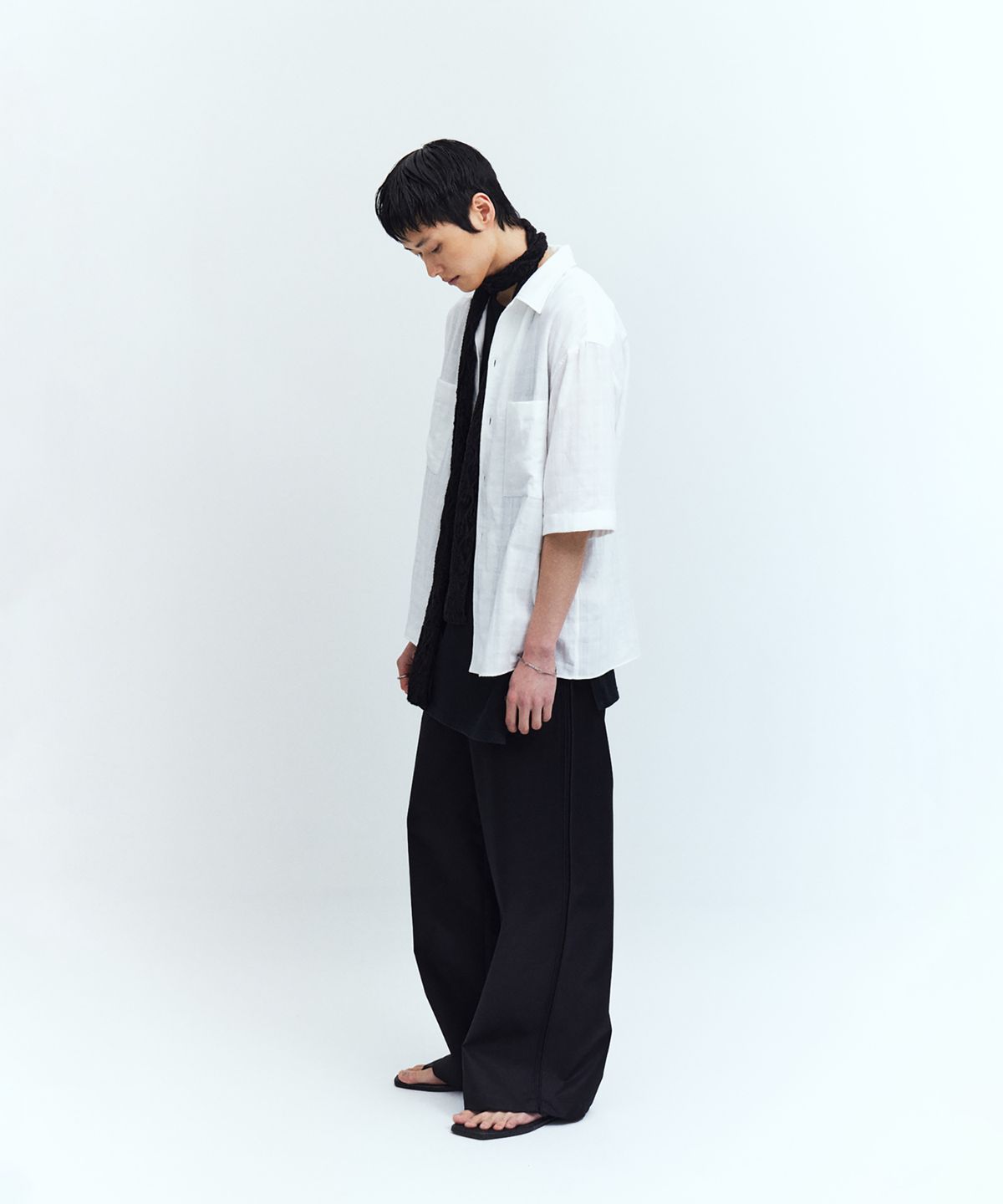 유스(YOUTH) Convertible Collar Half Shirt - White Check